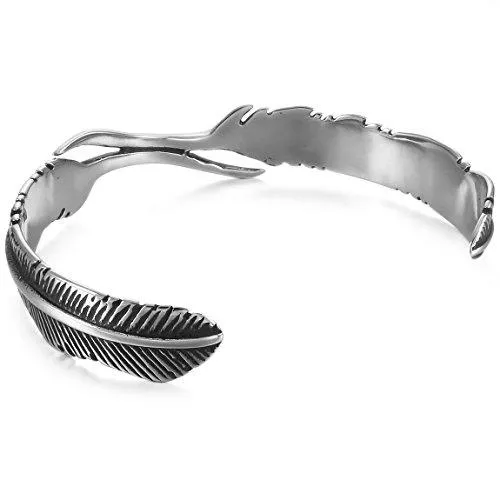 Men Women's Stainless Steel Bracelet Bangle Cuff Silver Tone Angel Wing Feather