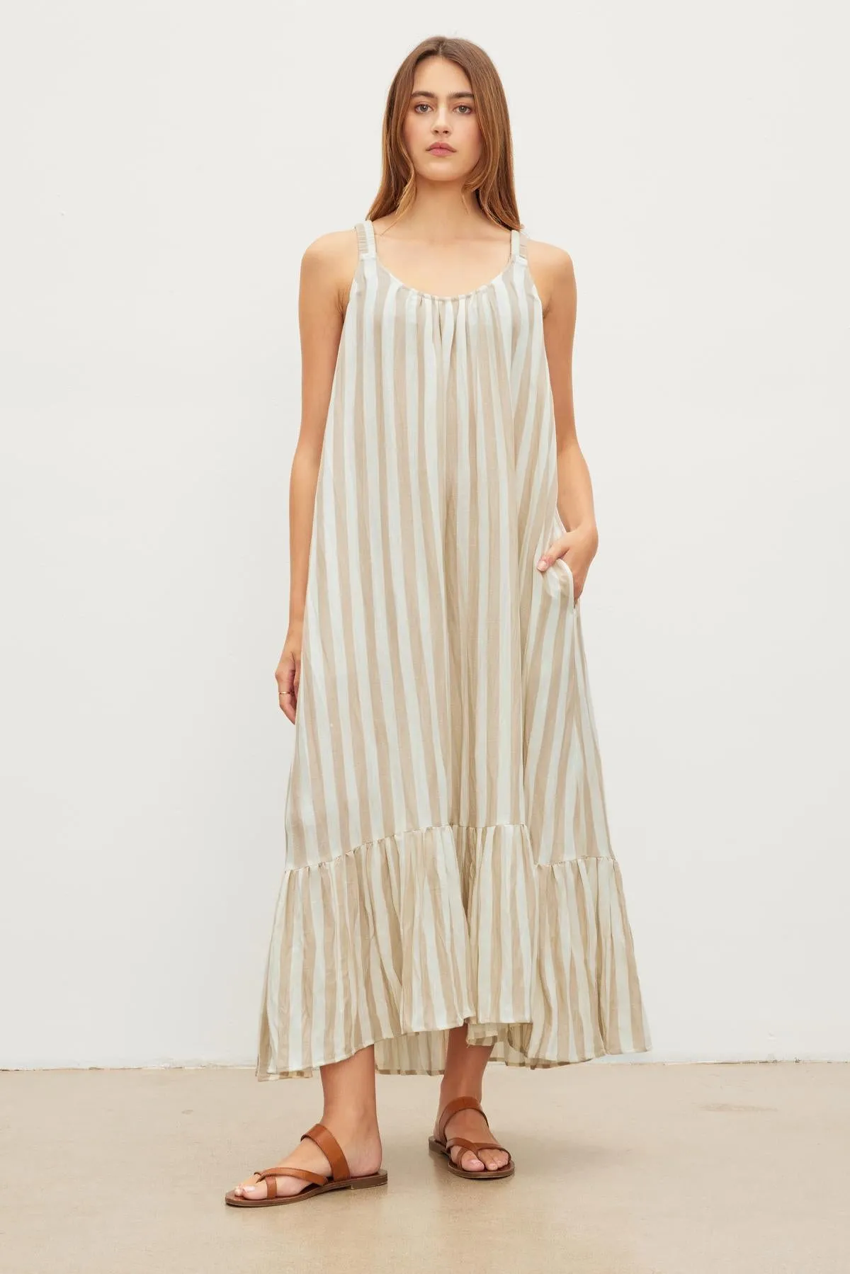 MERADITH LINEN STRIPED MAXI DRESS - VELVET