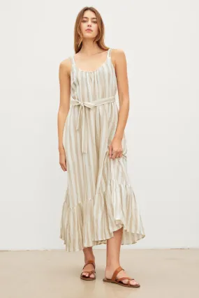 MERADITH LINEN STRIPED MAXI DRESS - VELVET