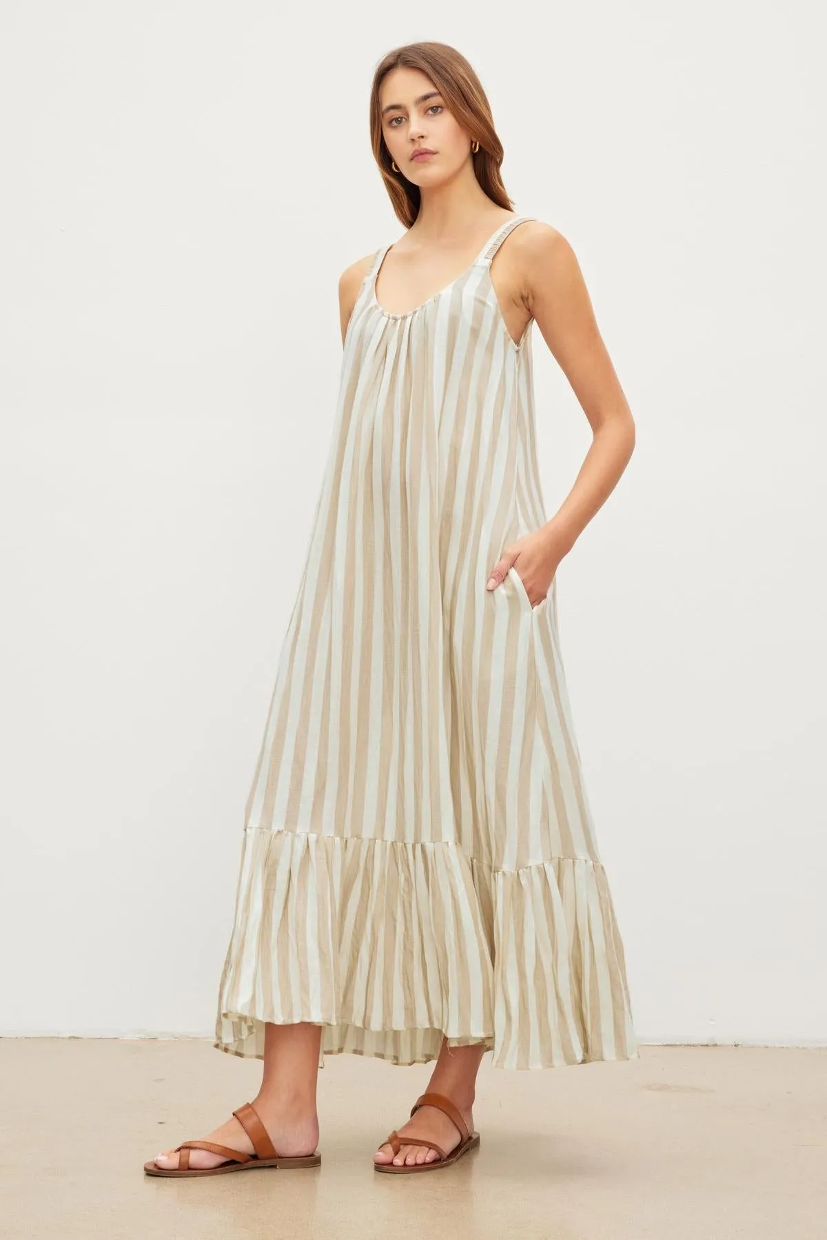 MERADITH LINEN STRIPED MAXI DRESS - VELVET