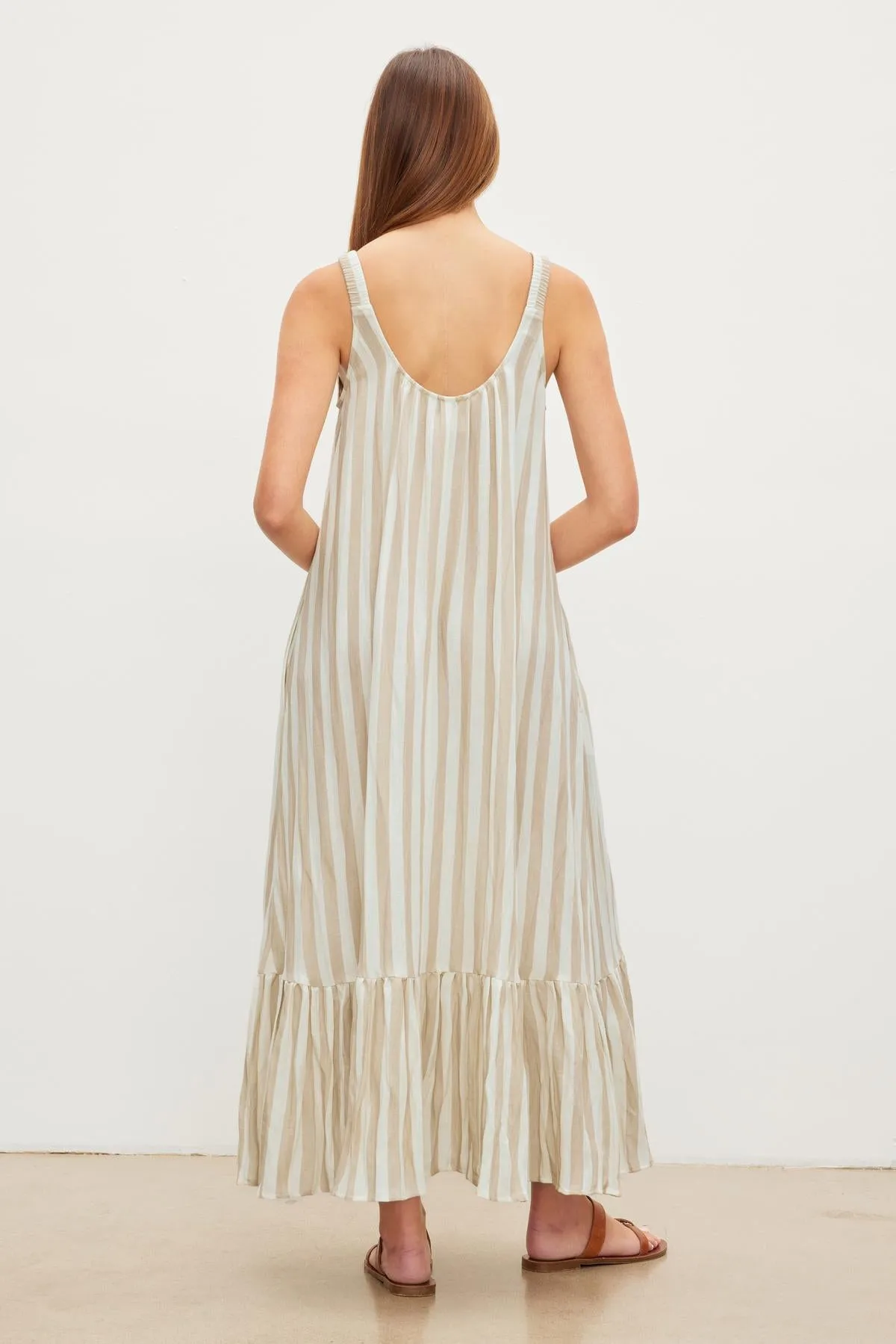 MERADITH LINEN STRIPED MAXI DRESS - VELVET