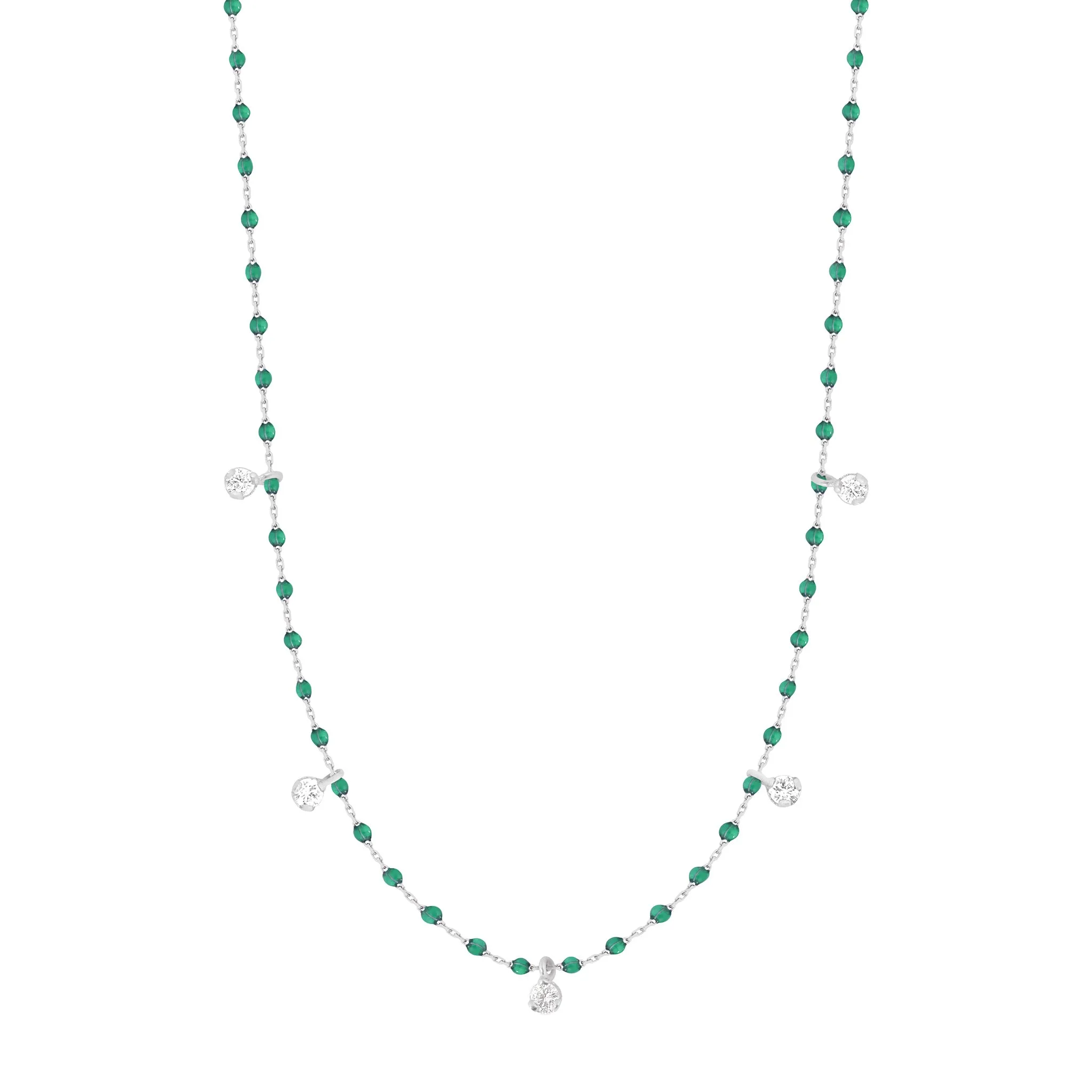 Mini Gigi Emerald necklace, White Gold 5 diamond, 21.7"