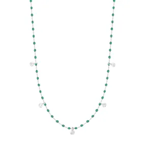 Mini Gigi Emerald necklace, White Gold 5 diamond, 21.7"