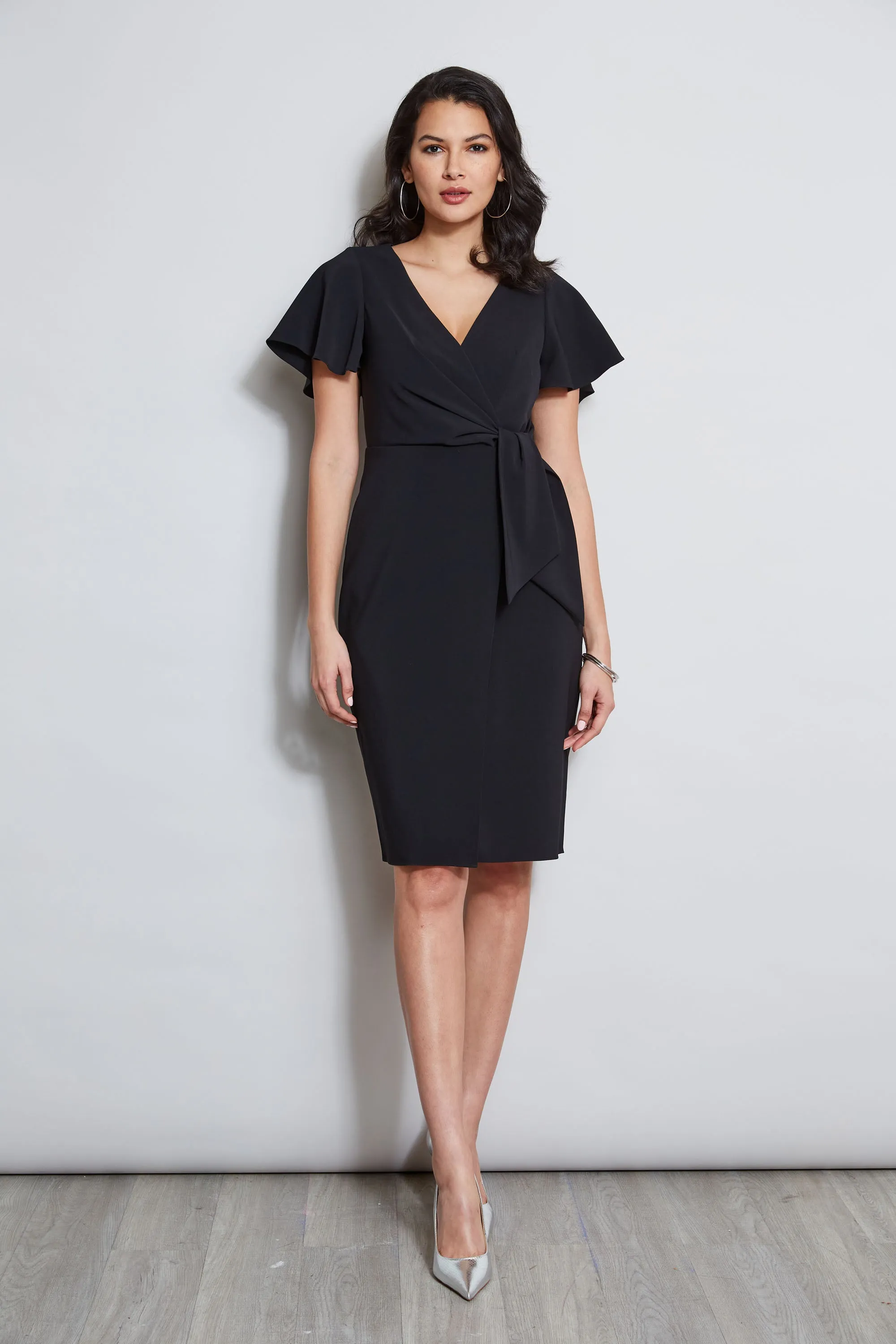 Mock Wrap Flutter Sleeve Dress