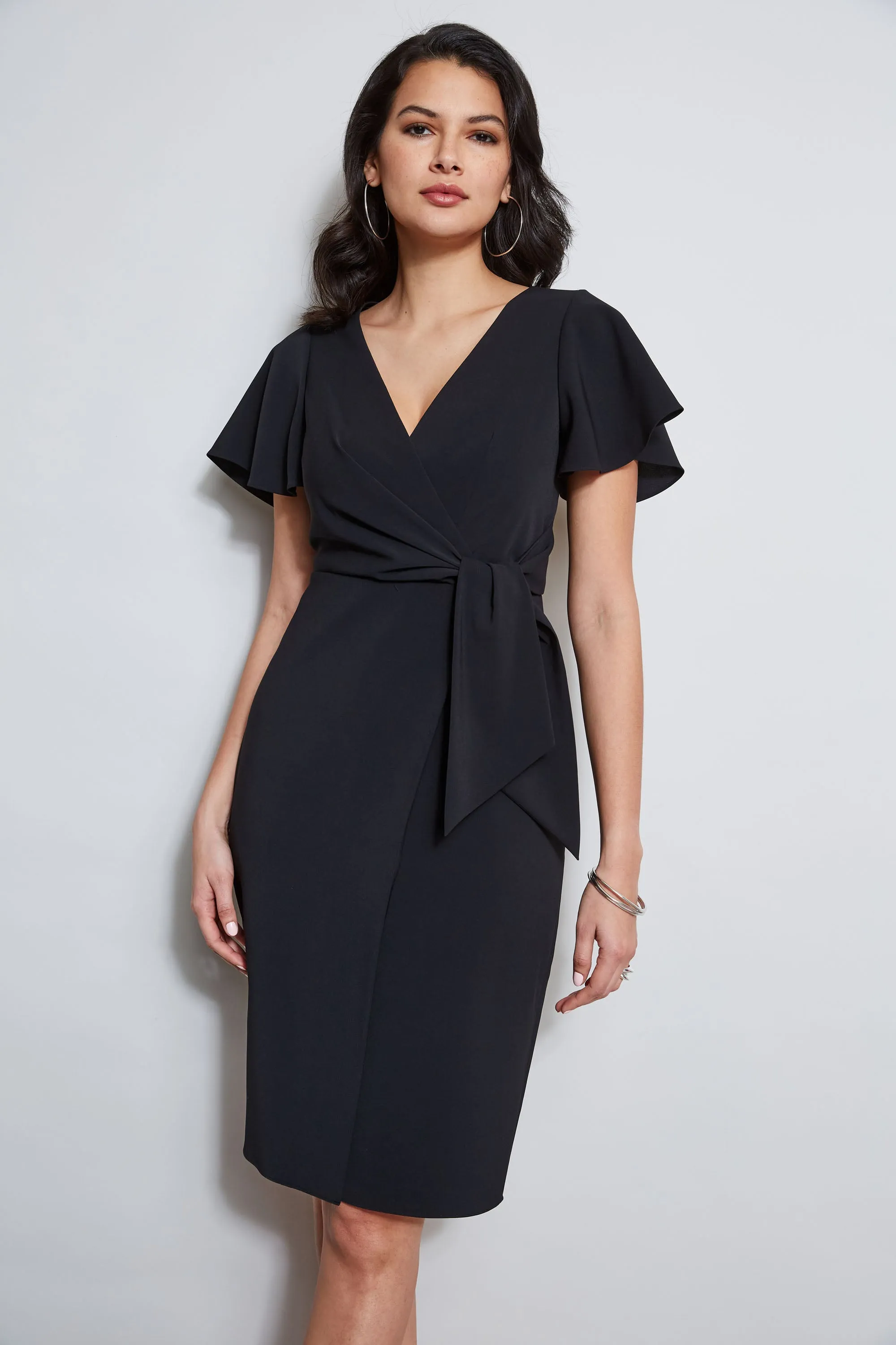 Mock Wrap Flutter Sleeve Dress