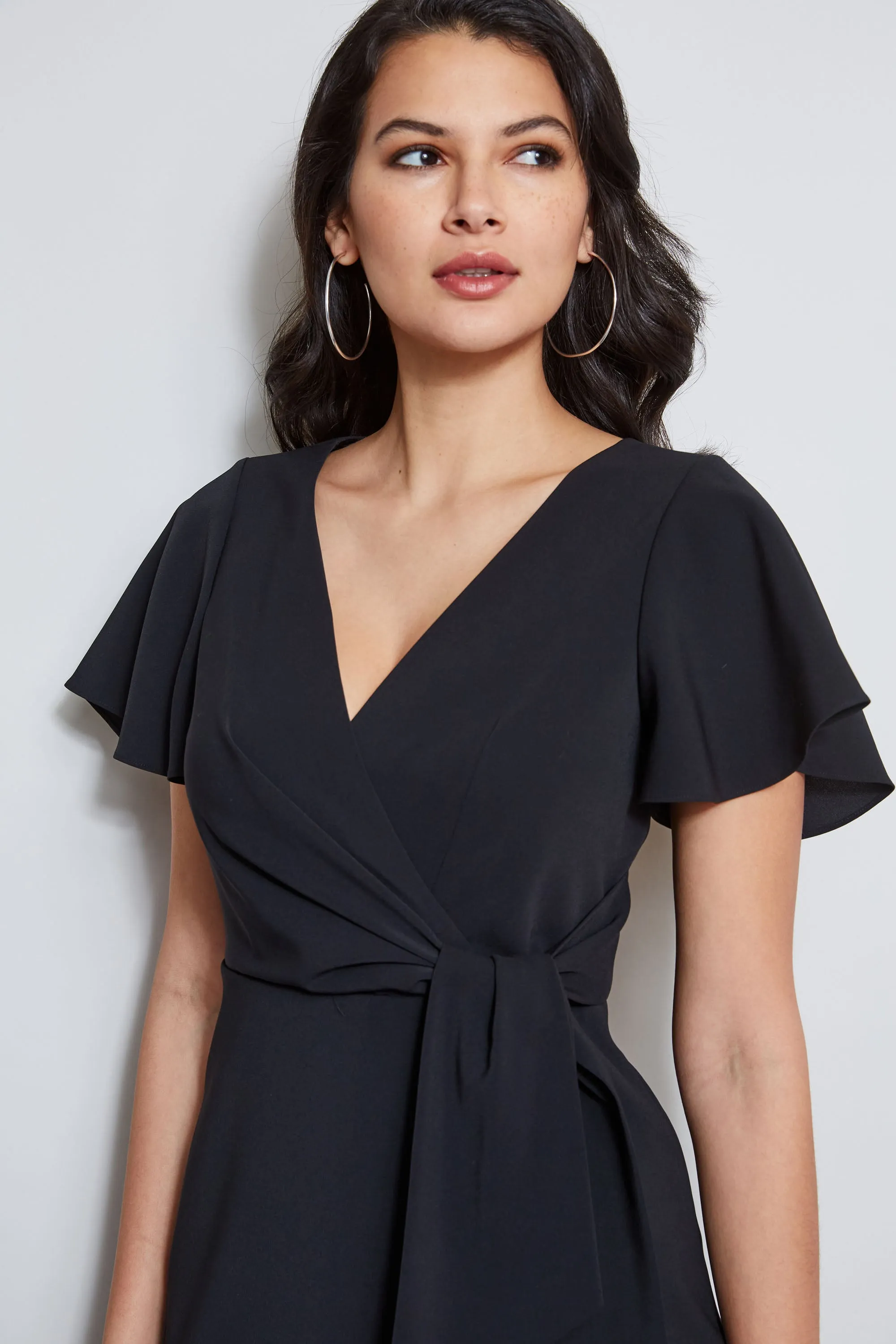 Mock Wrap Flutter Sleeve Dress