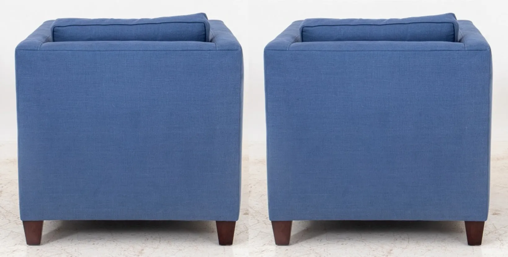 Modern Square Upholstered Arm Chairs, Pair