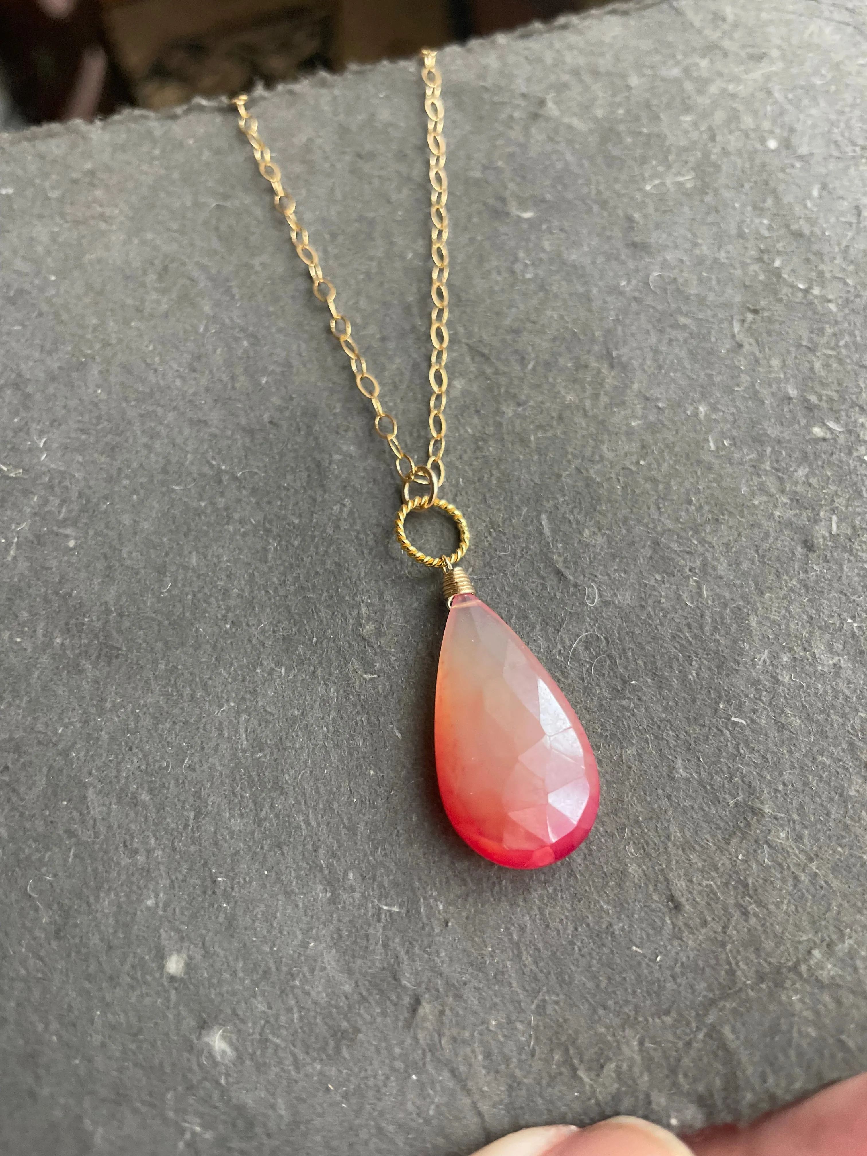 Mystic Pink Grapefruit Chalcedony Necklace, OOAK