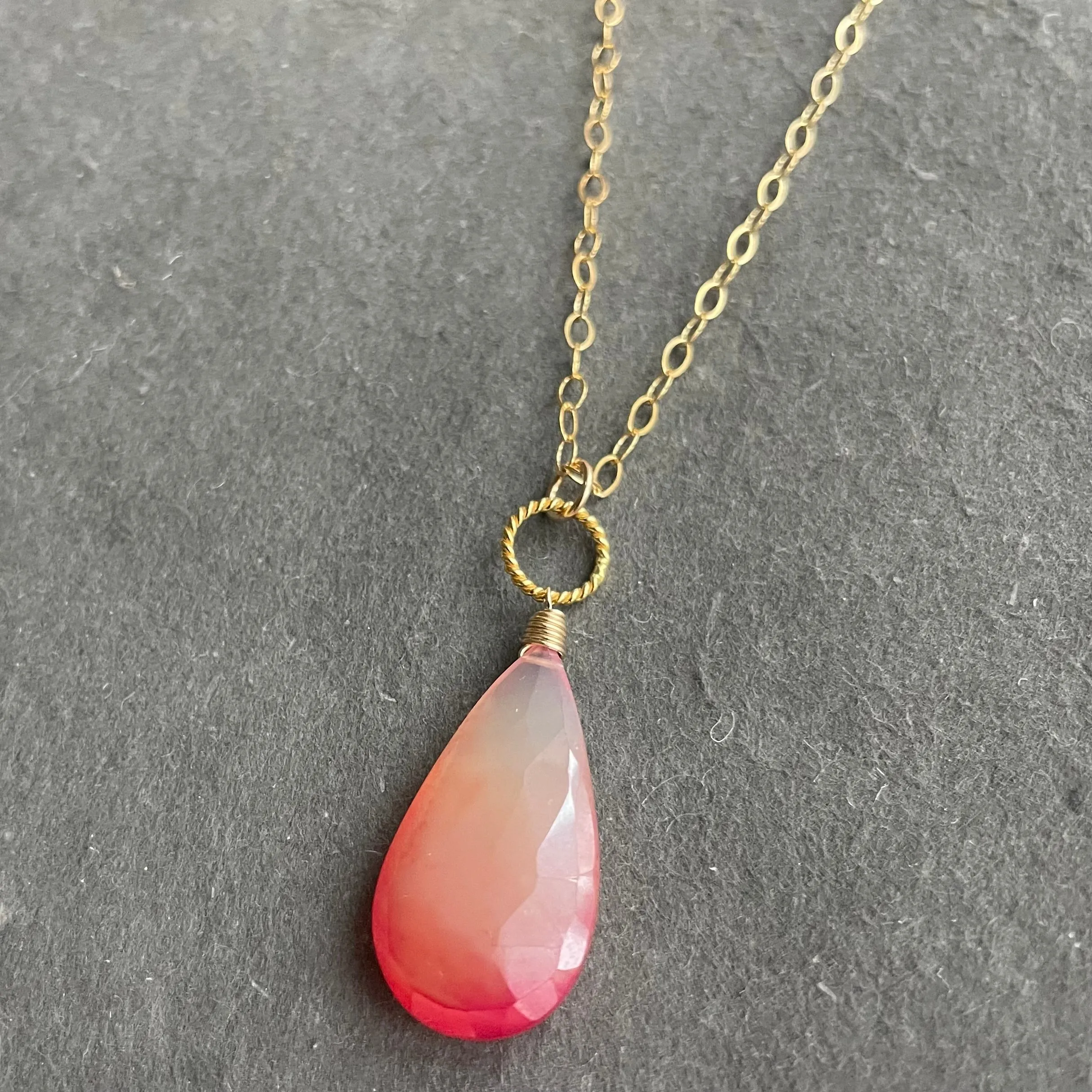 Mystic Pink Grapefruit Chalcedony Necklace, OOAK