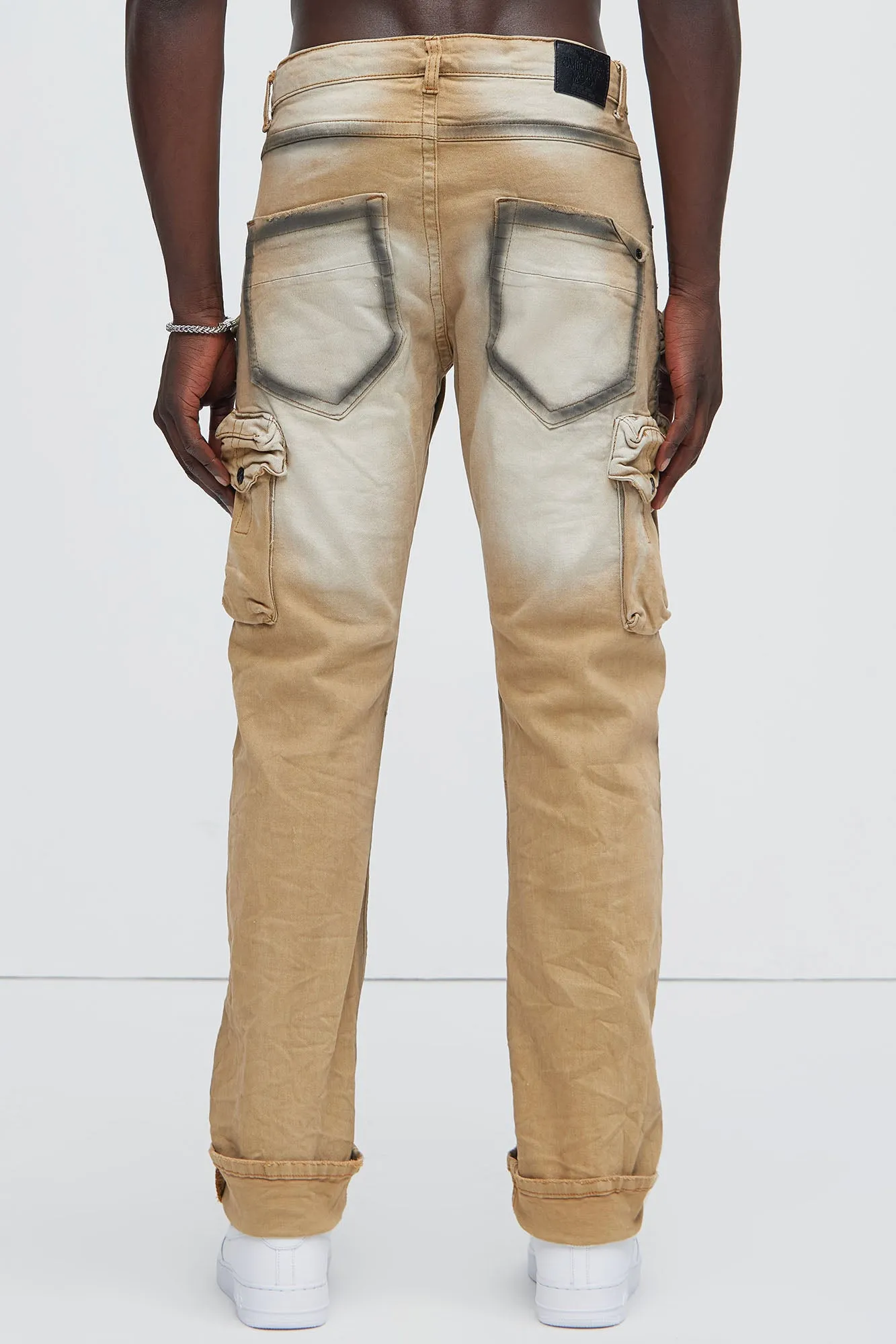 On Time Cargo Stained Straight Jeans - Khaki