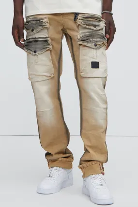 On Time Cargo Stained Straight Jeans - Khaki