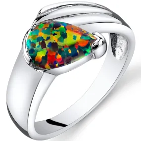 Opal Pear Shape Sterling Silver Ring Size 5