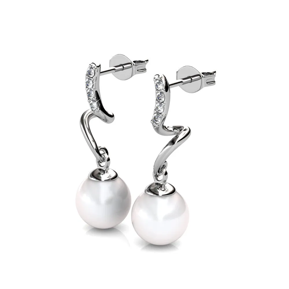 Ophelia 18k White Gold Plated Drop Pearl Crystal Earrings