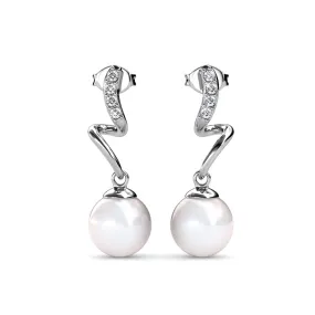 Ophelia 18k White Gold Plated Drop Pearl Crystal Earrings