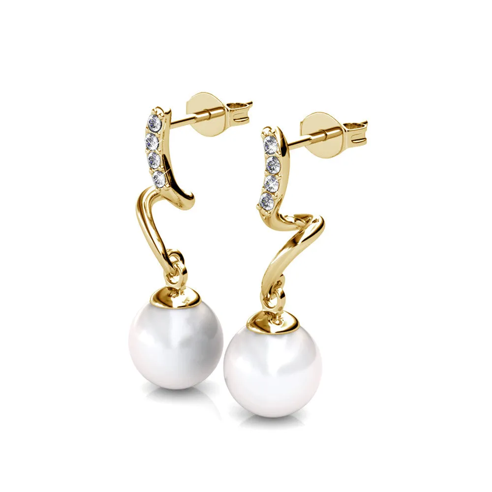 Ophelia 18k White Gold Plated Drop Pearl Crystal Earrings