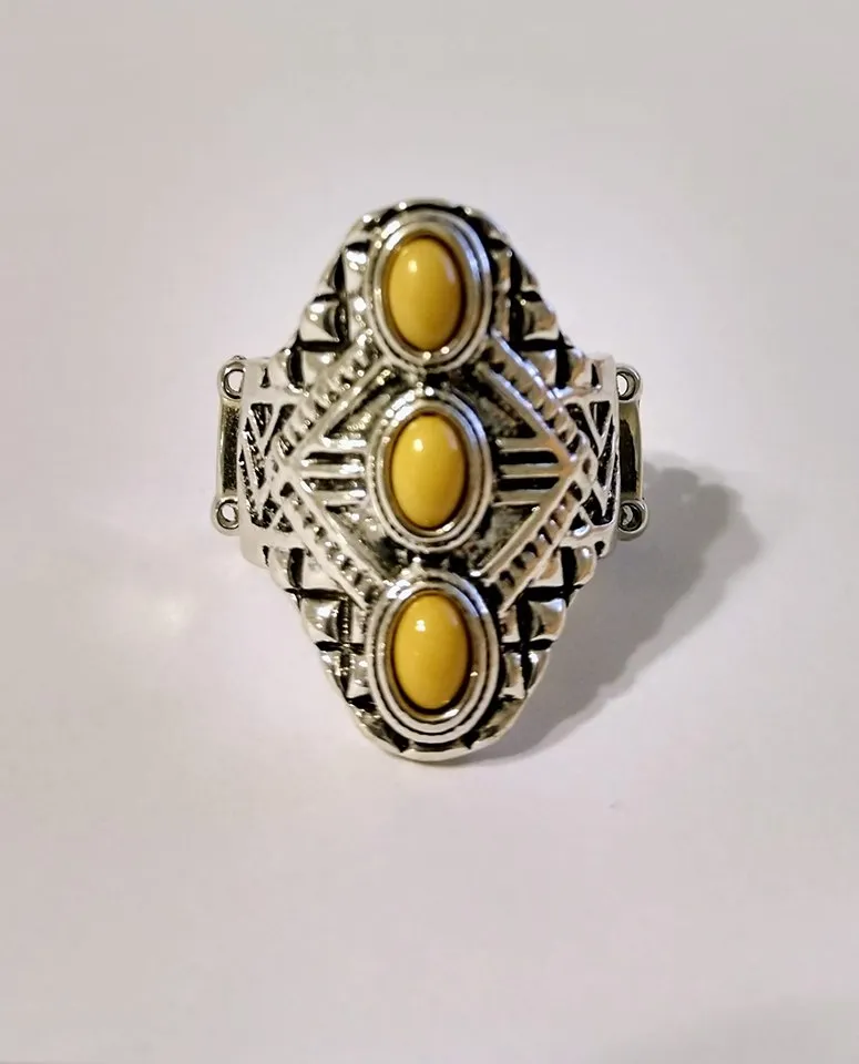 Paparazzi Exclusive Mayan Motif Yellow Ring