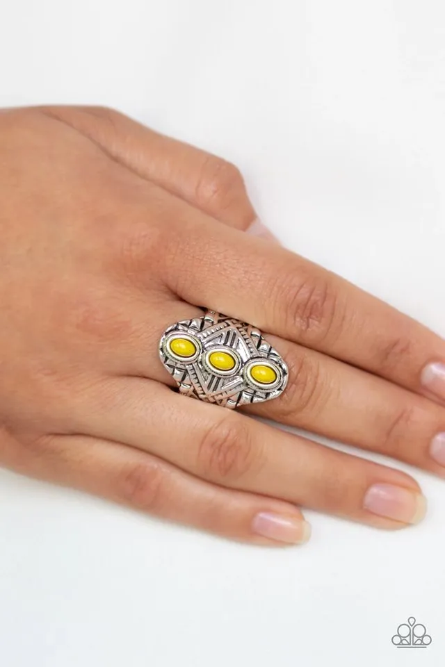 Paparazzi Exclusive Mayan Motif Yellow Ring