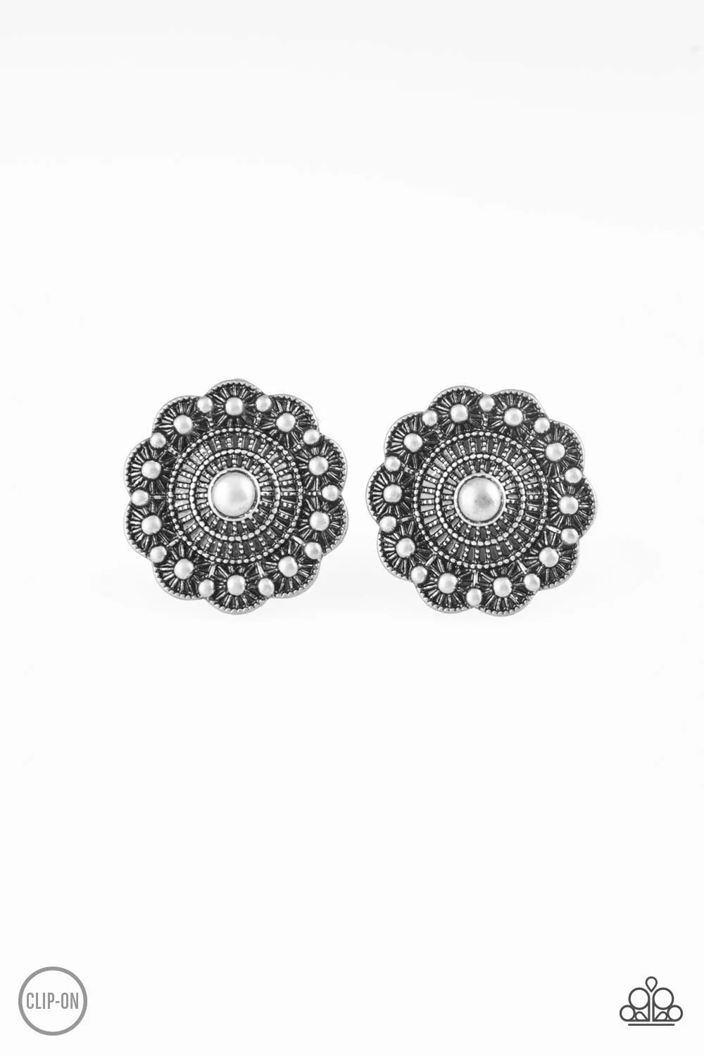 Paparazzi Foxy Flower Gardens Silver Clip On Earrings