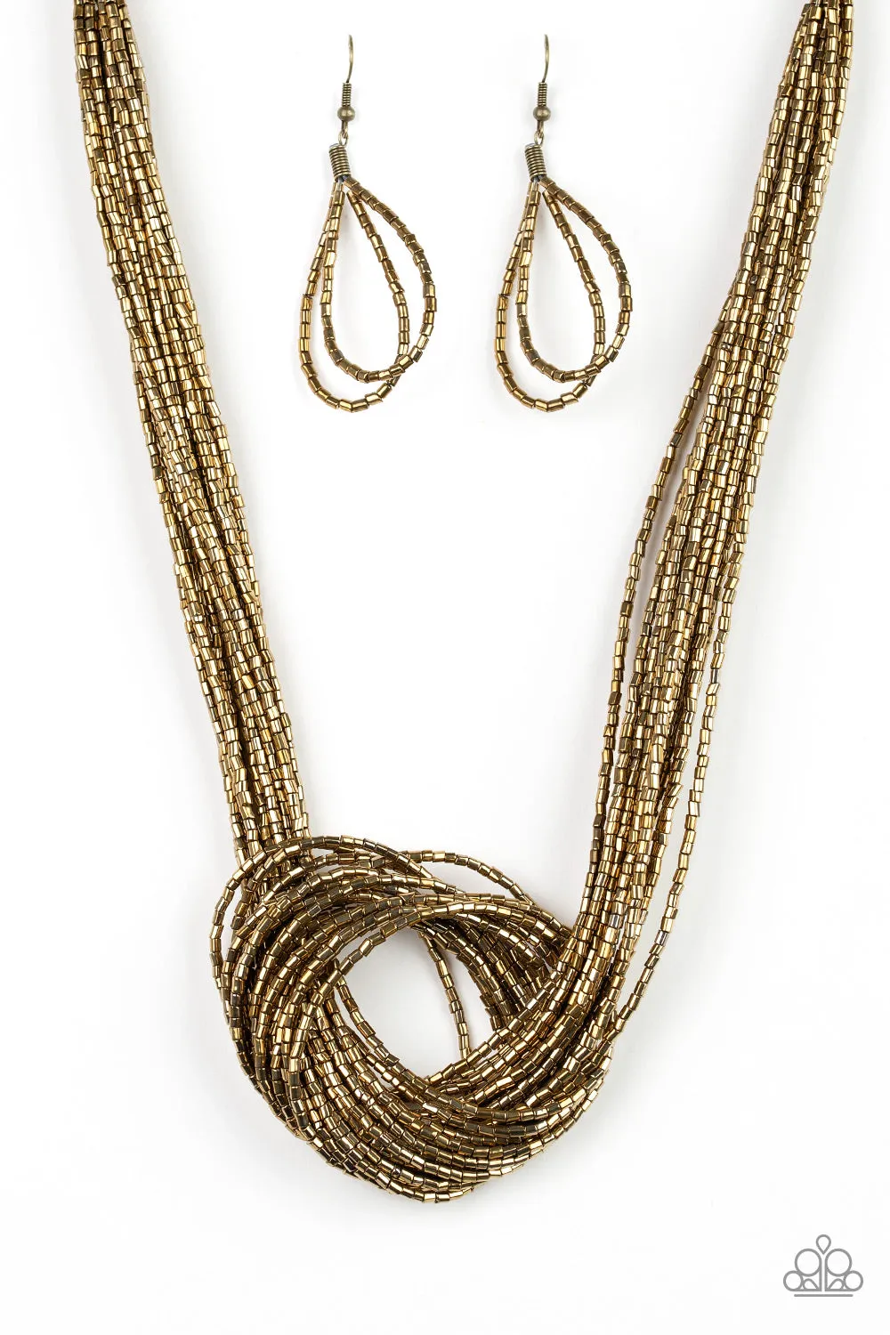 Paparazzi Knotted Knockout Brass Necklace Set