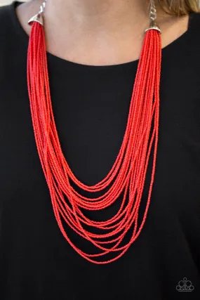 Paparazzi Peacefully Pacific Red Necklace Set