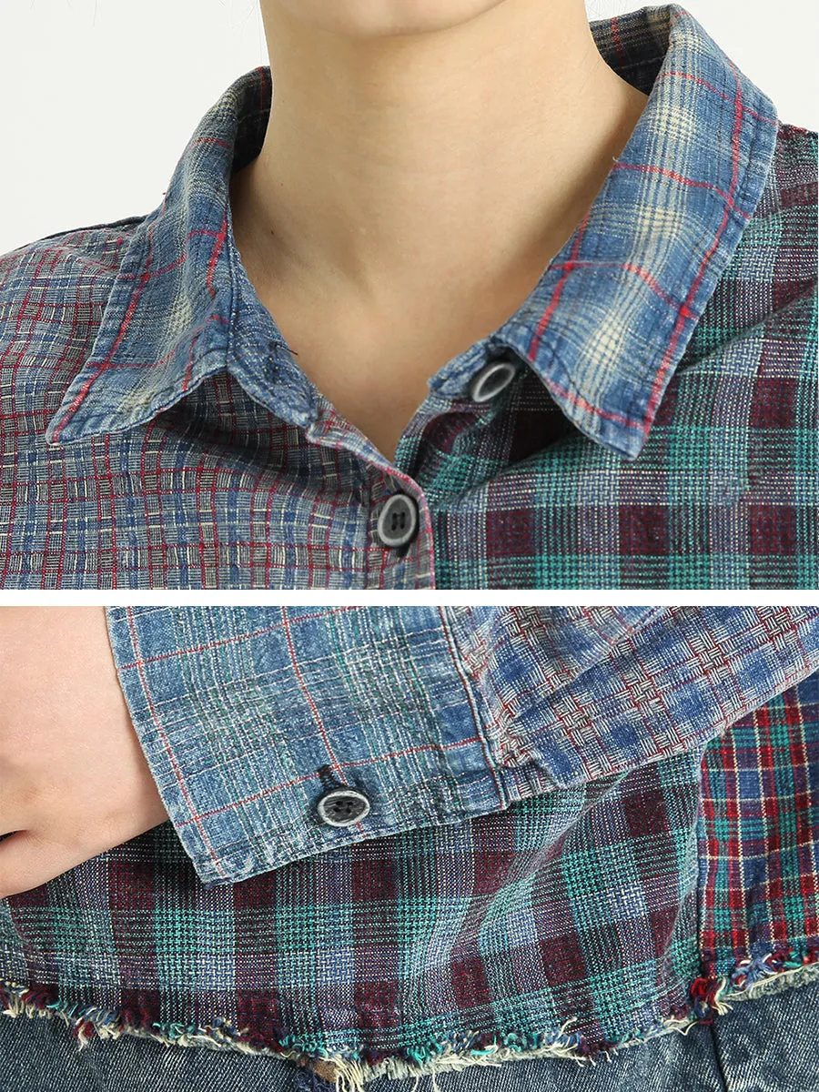 Patchwork Women Turndown Collar Denim Spring Shirt