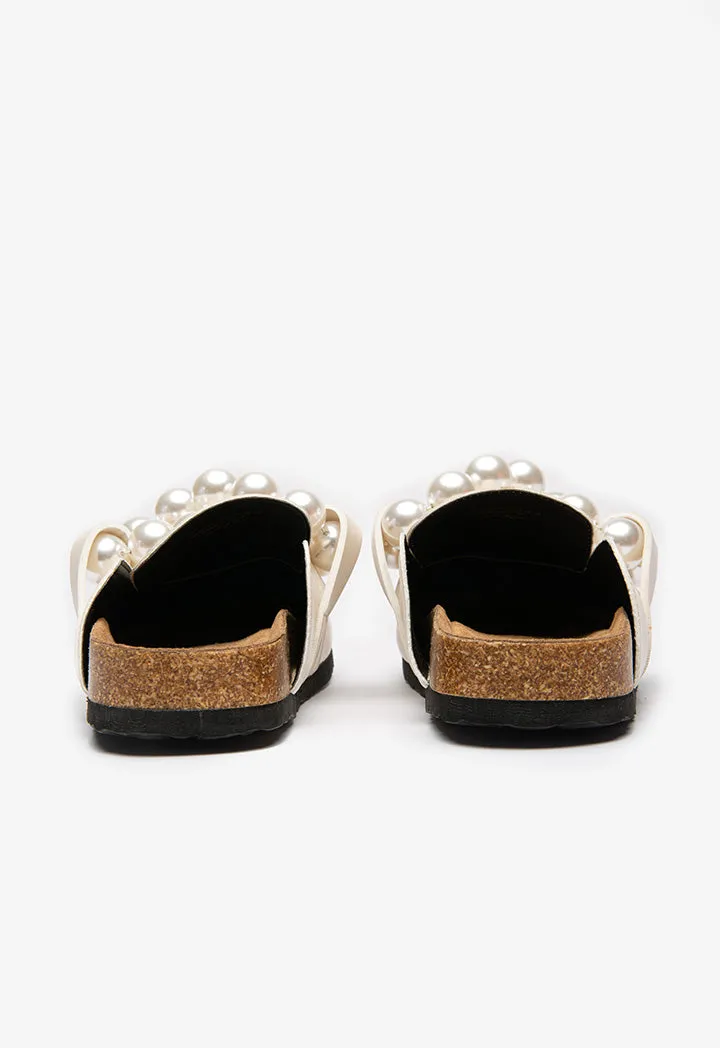 Pearl Embellished PU Leather Mules