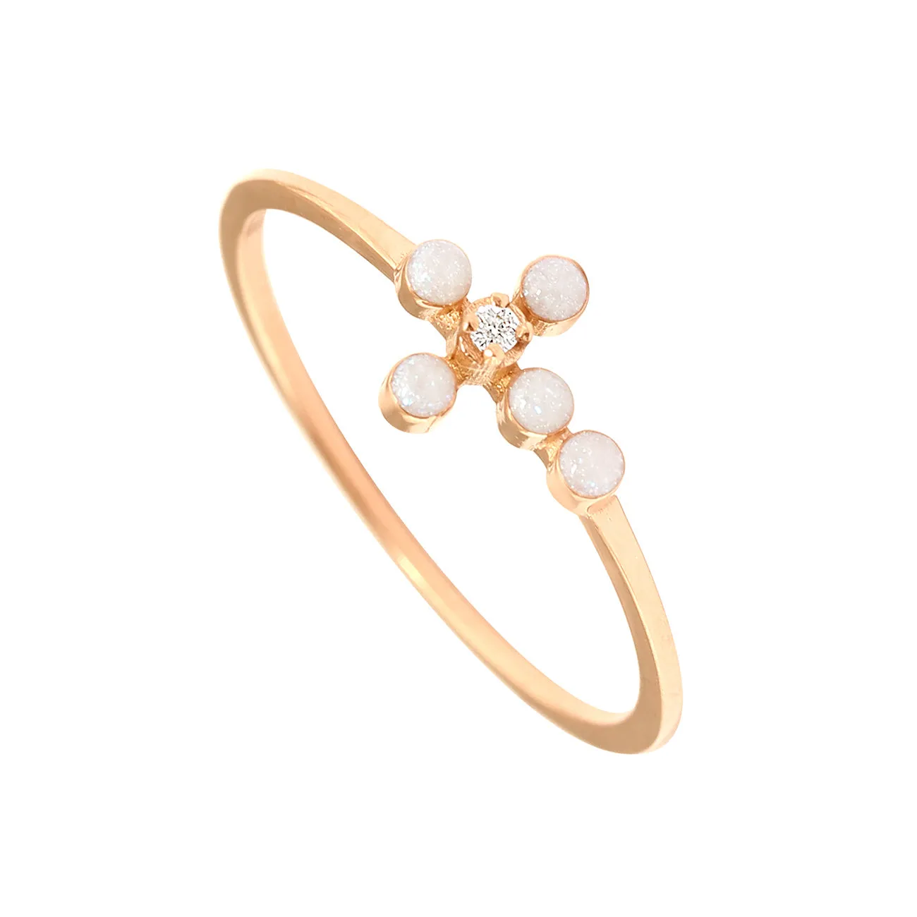 Pearled Cross Diamond Opal Ring, Rose Gold, Size 4.75