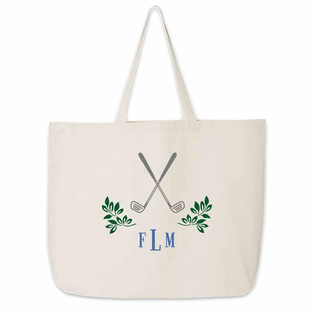 Personalized Golf Monogram Large Canvas Tote Bag