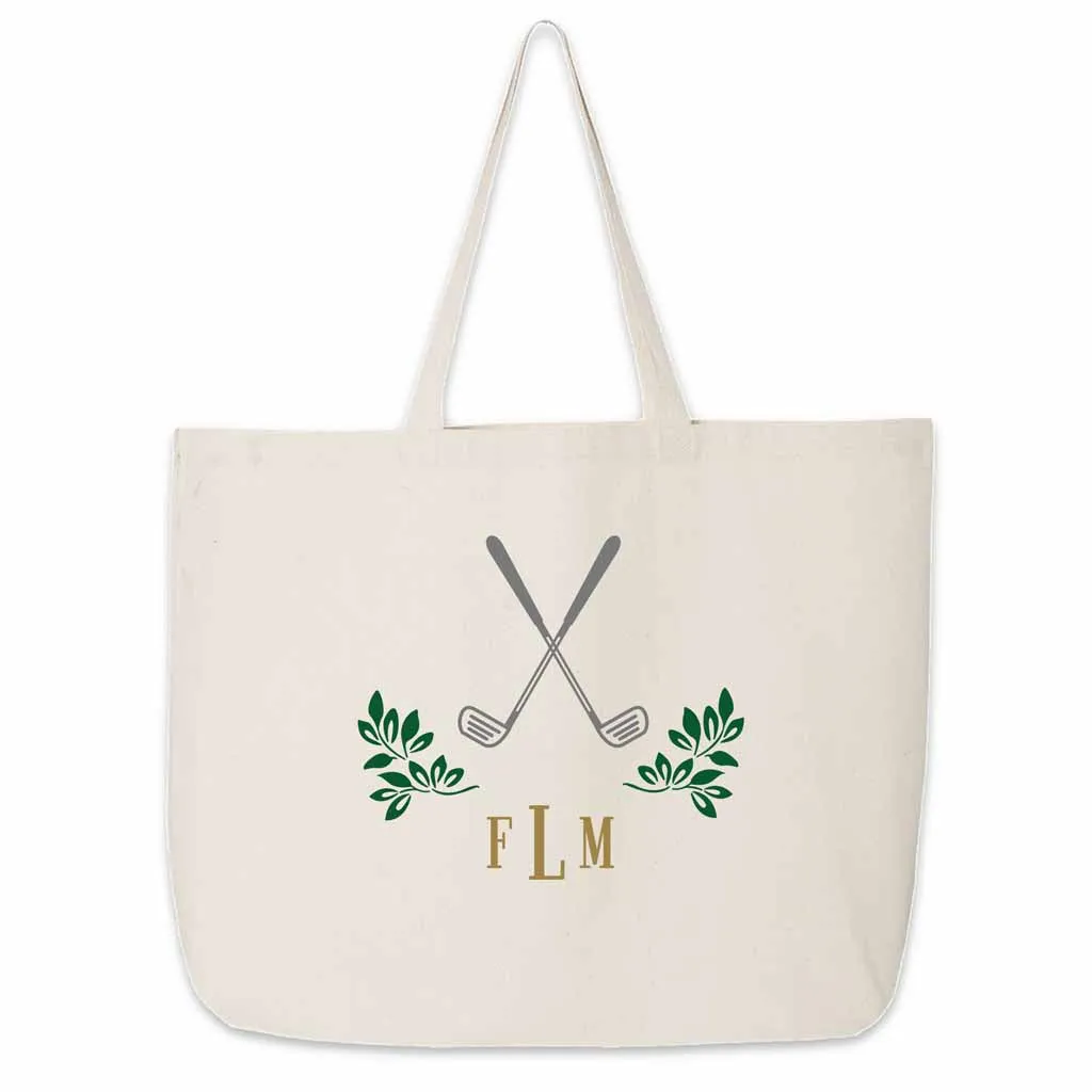 Personalized Golf Monogram Large Canvas Tote Bag