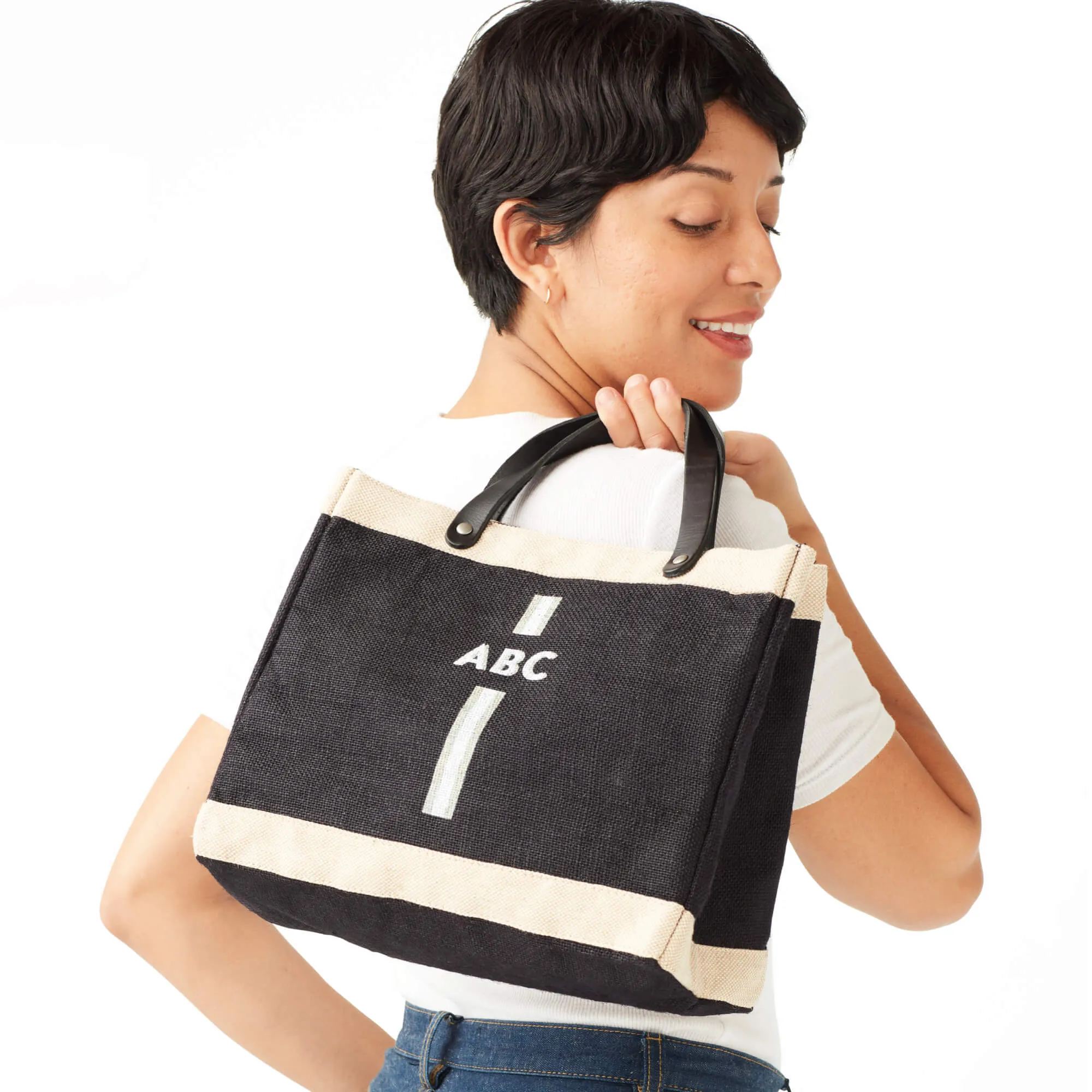 Petite Market Bag in Black with Monogram