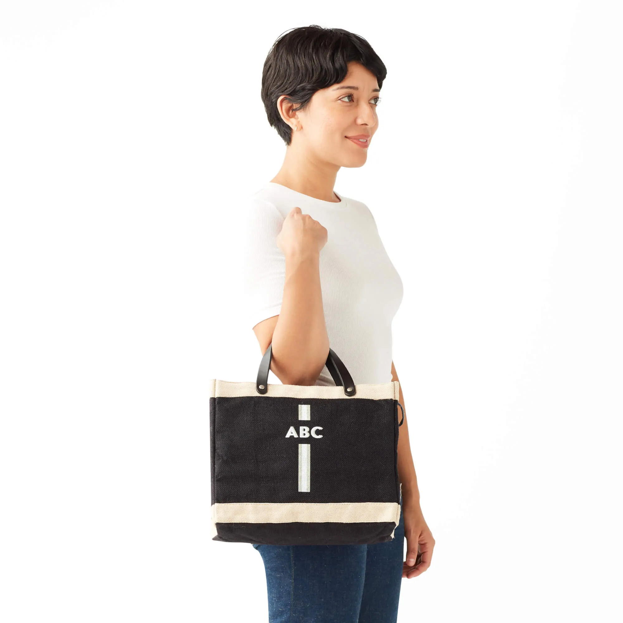 Petite Market Bag in Black with Monogram