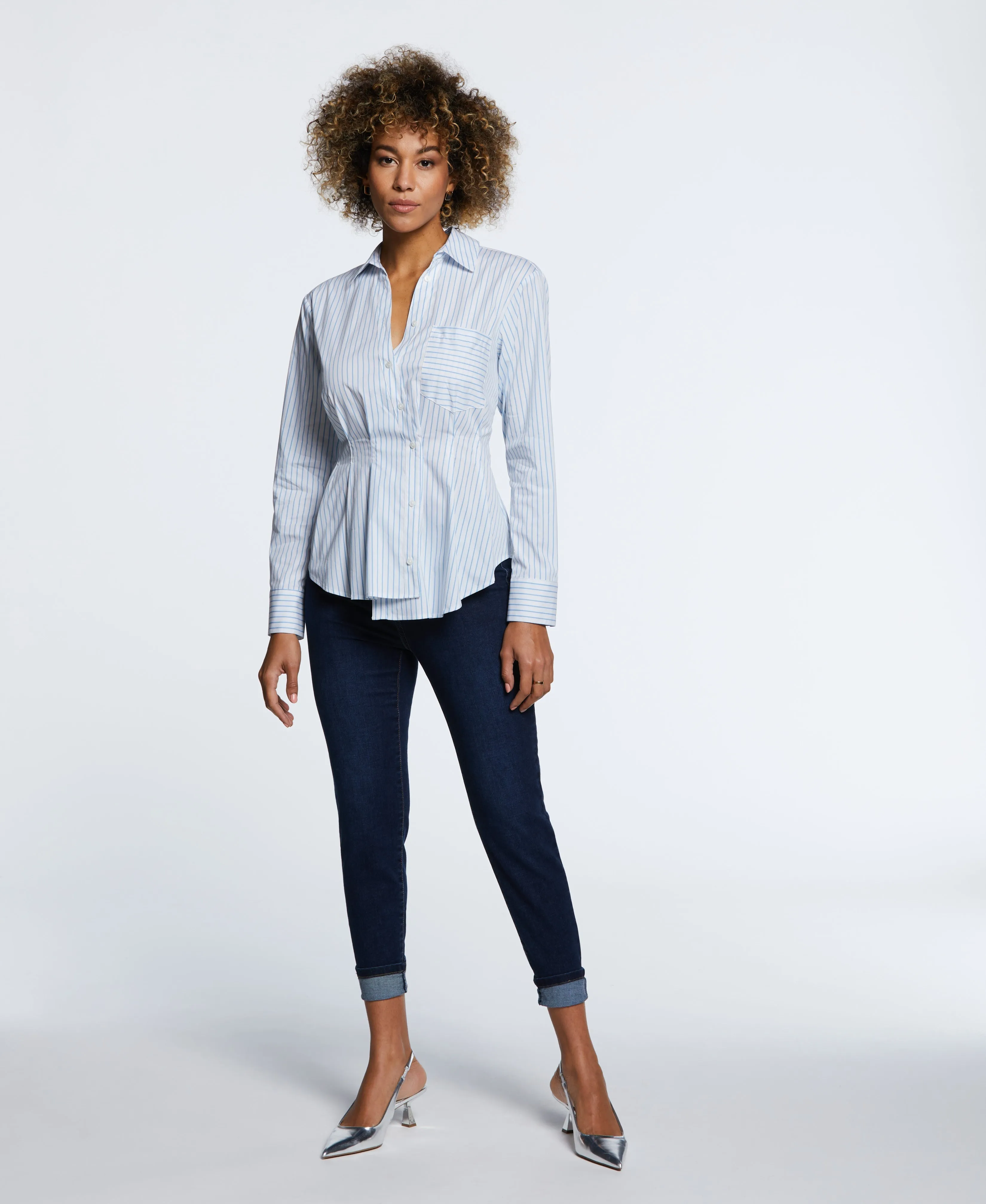 Petite Size Asymmetrical Wrap Button Up Top