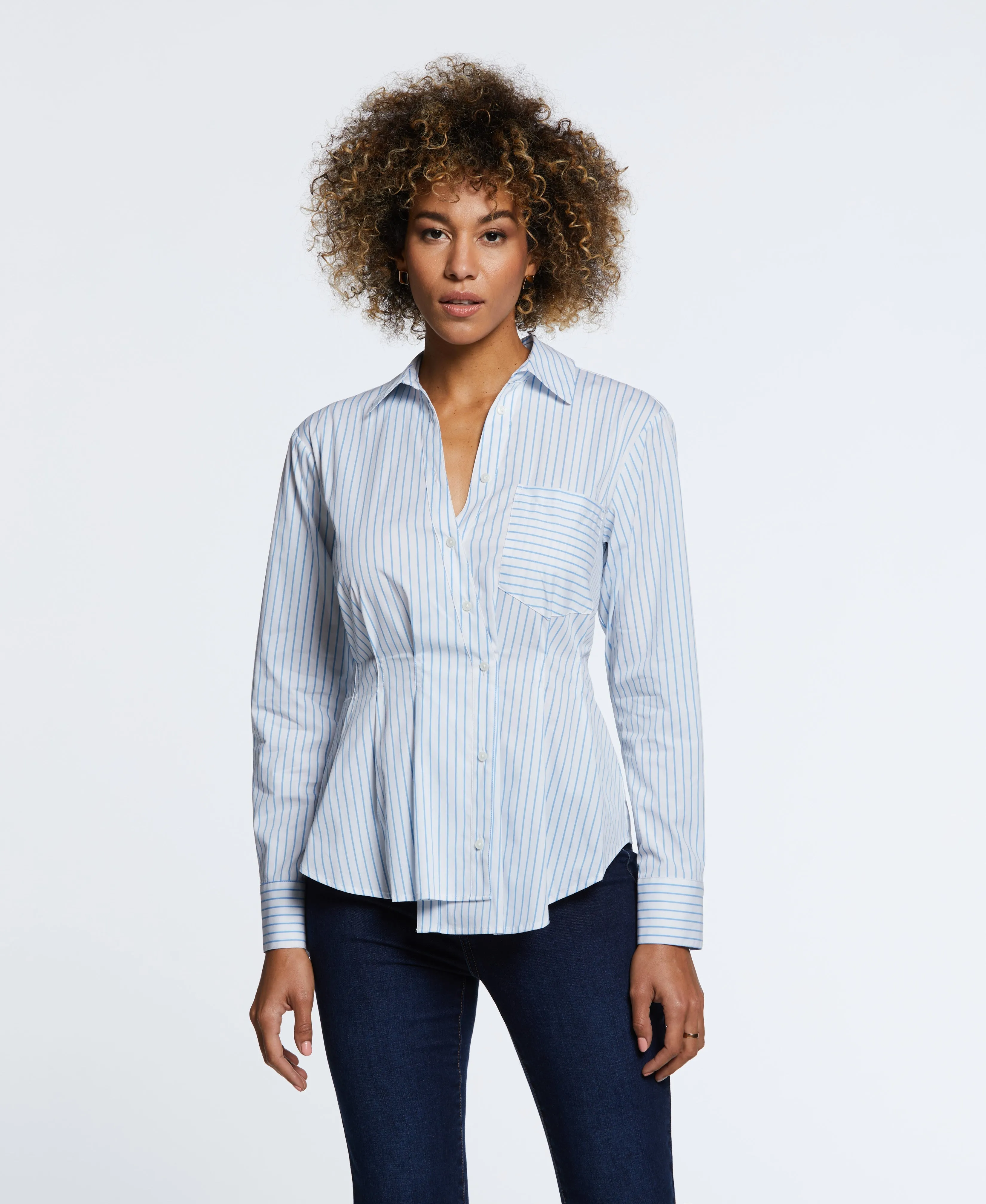 Petite Size Asymmetrical Wrap Button Up Top