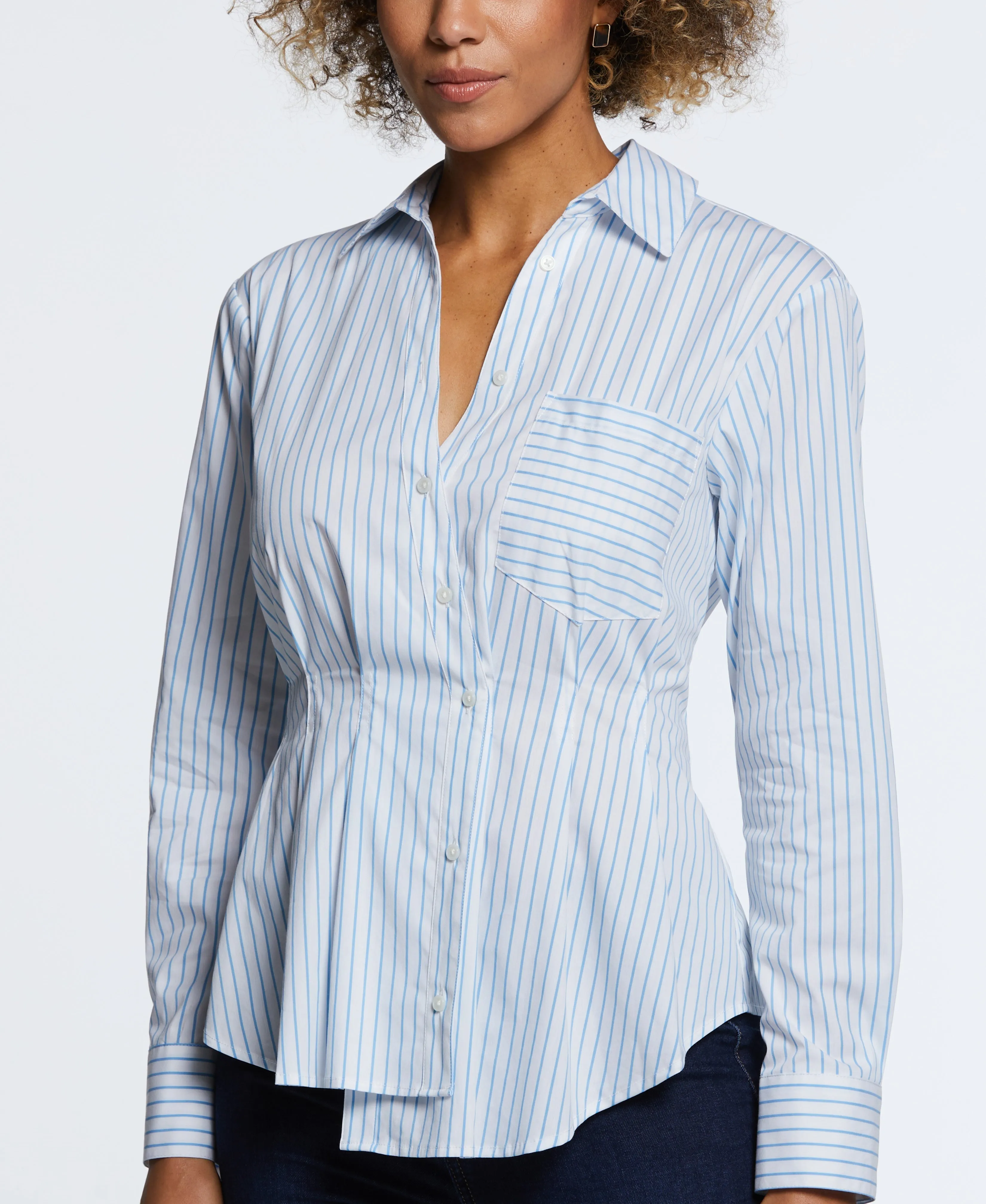 Petite Size Asymmetrical Wrap Button Up Top