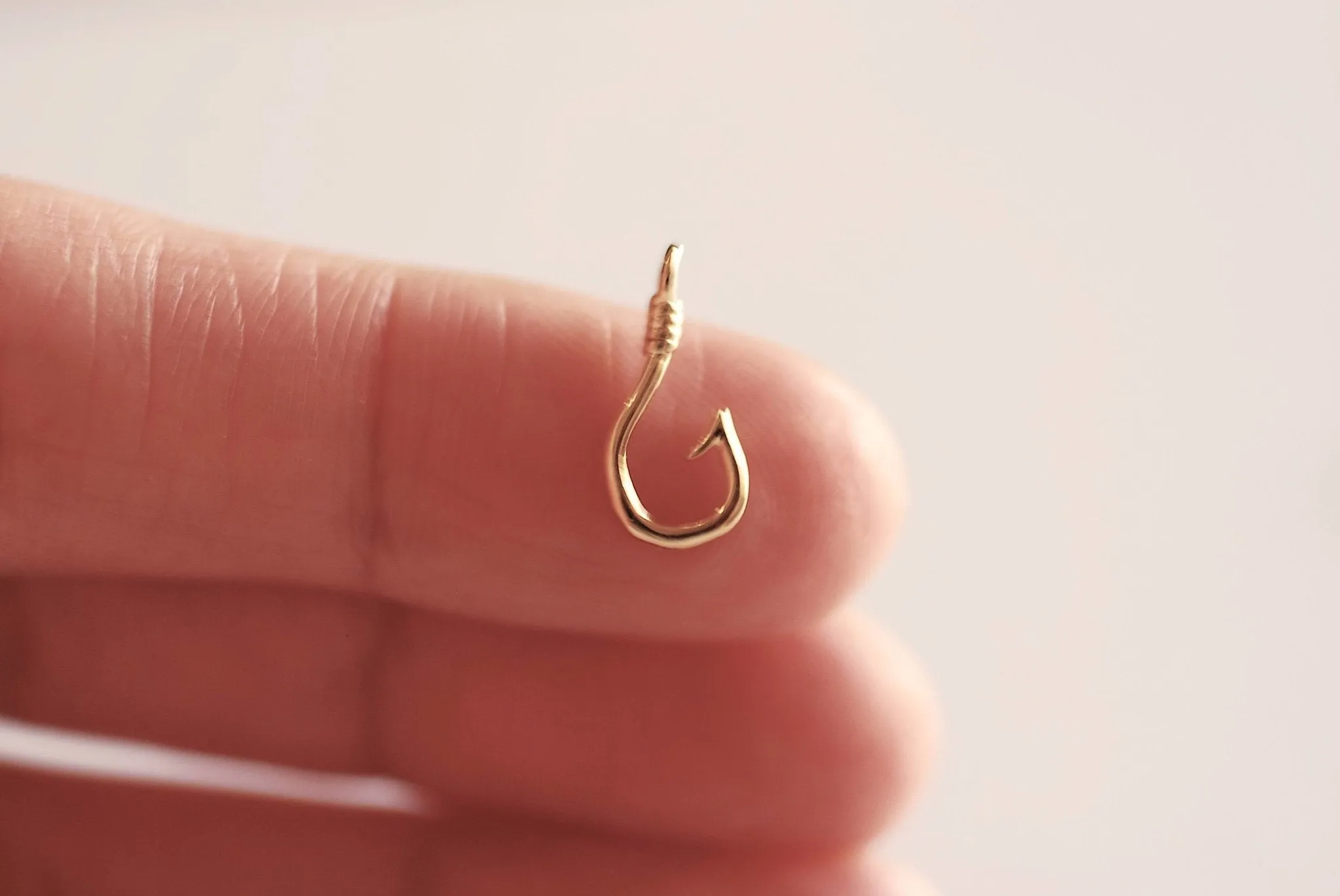 Pink Rose Gold Fish Hook Charm Pendant- 22k Rose Gold plated Sterling Silver, Fishing Hook, Nautical Charm, Fish Hook Connector, Anchor, 363