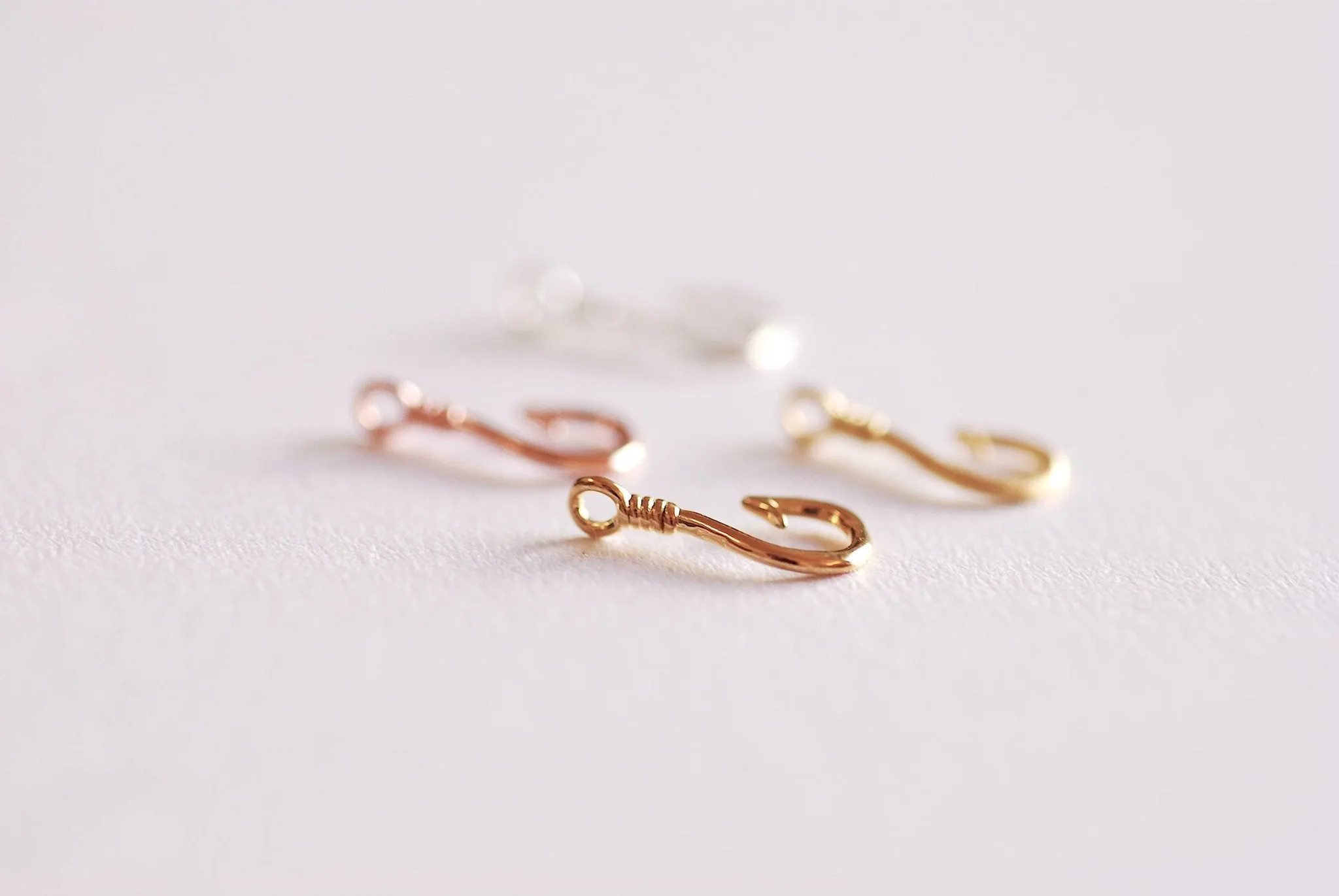 Pink Rose Gold Fish Hook Charm Pendant- 22k Rose Gold plated Sterling Silver, Fishing Hook, Nautical Charm, Fish Hook Connector, Anchor, 363