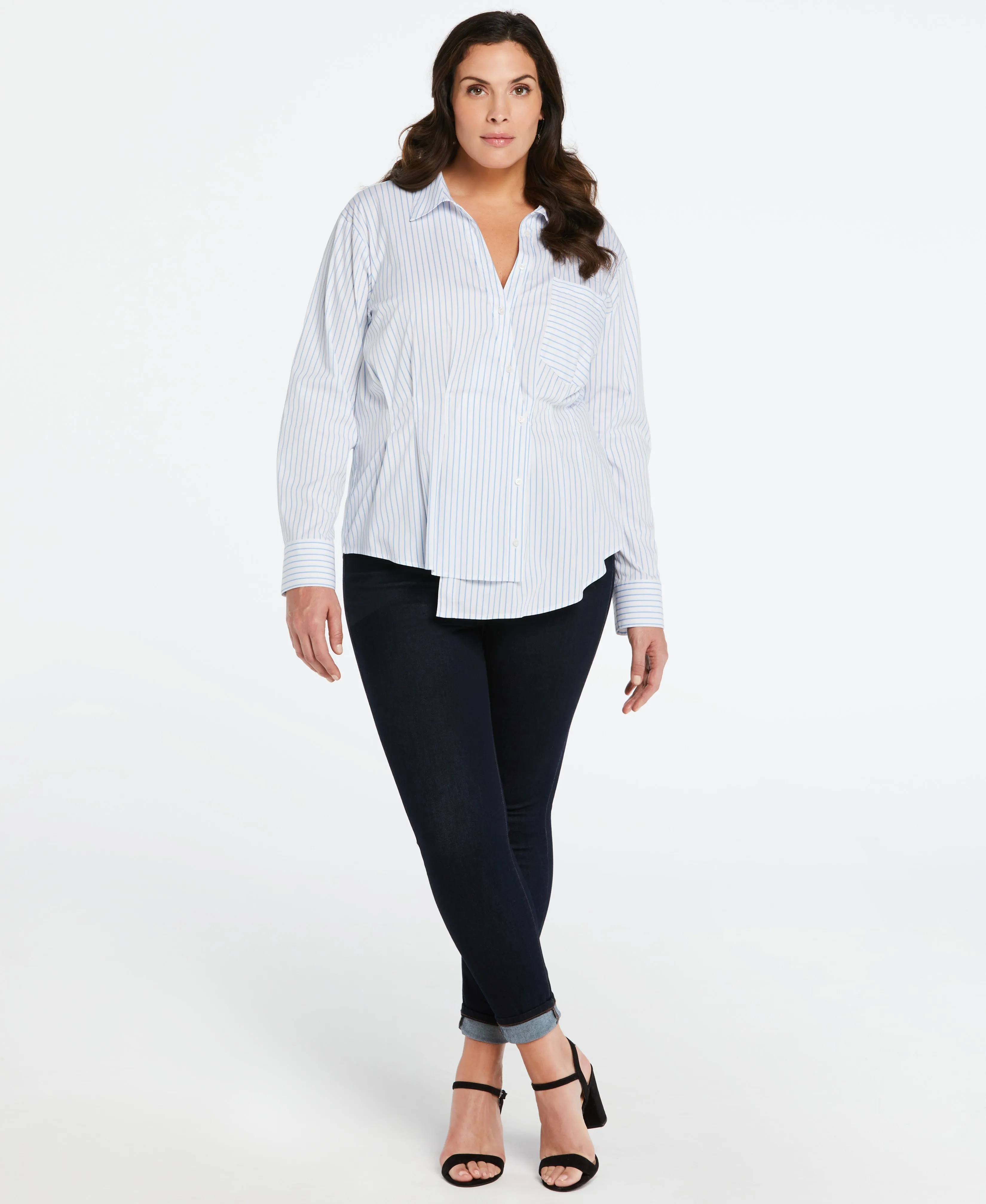 Plus Size Asymmetrical Wrap Button Up Top