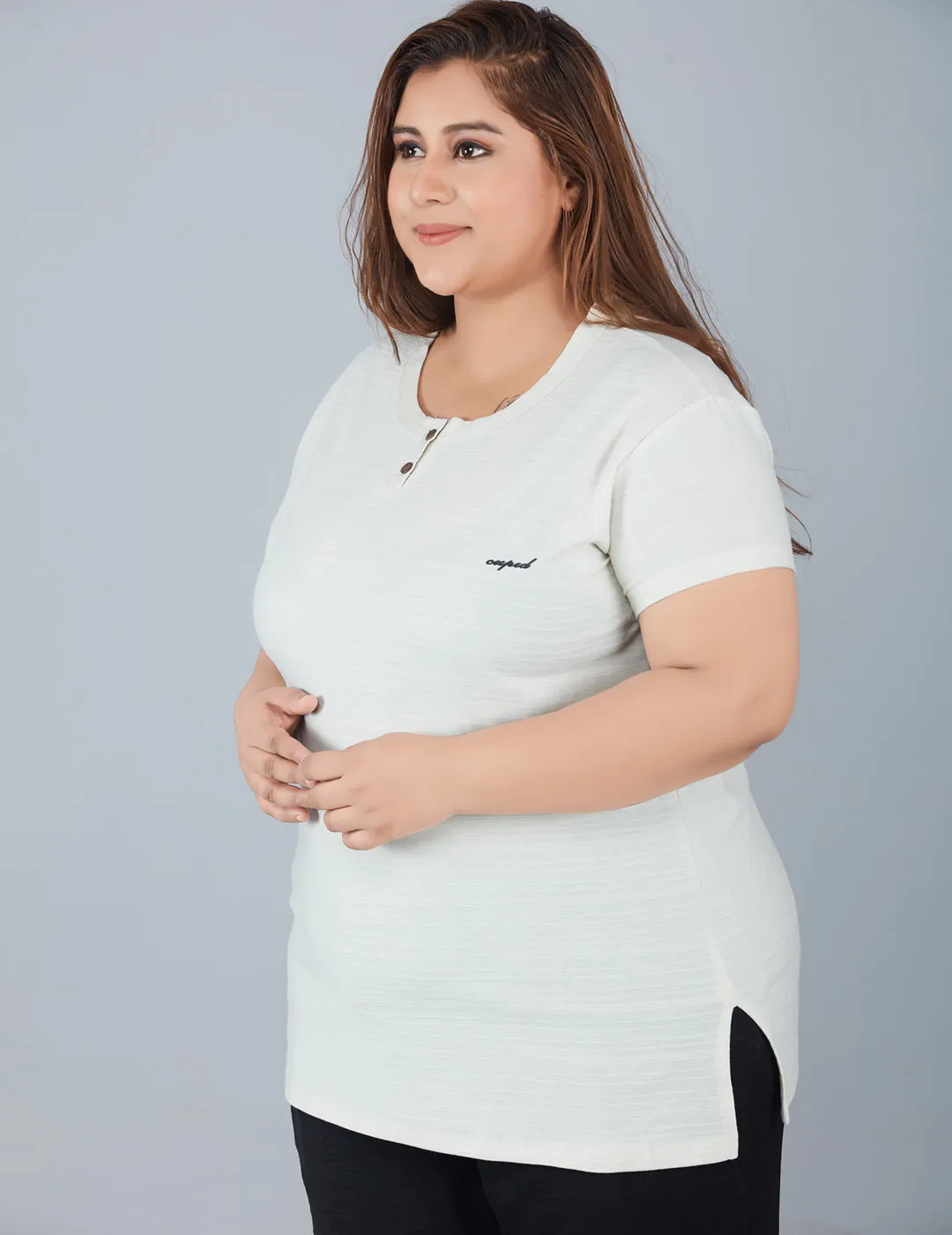 Plus Size Cotton T-shirts For Summer - Off White