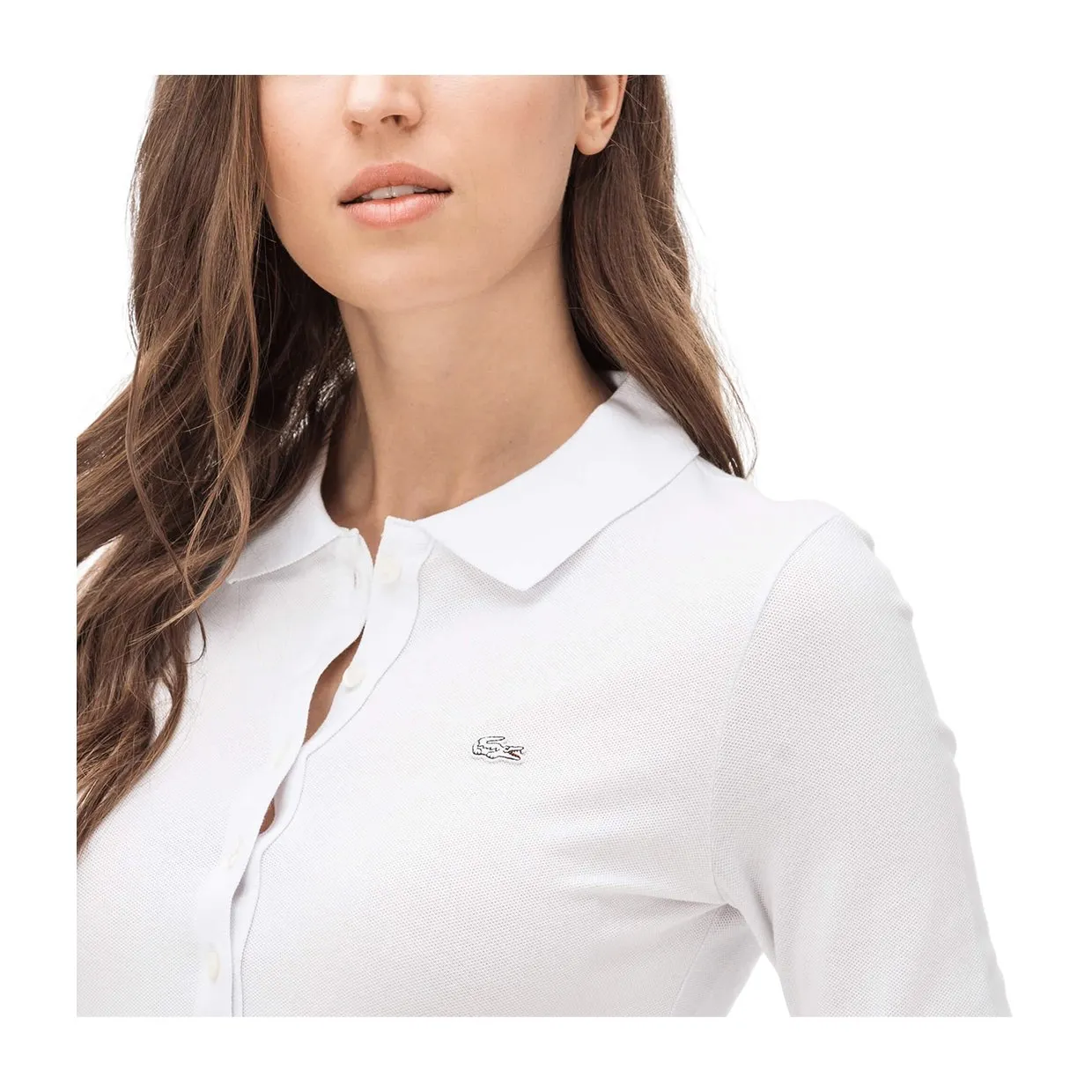 Polo Donna Lacoste Maniche Lunghe Slim Fit Bianco