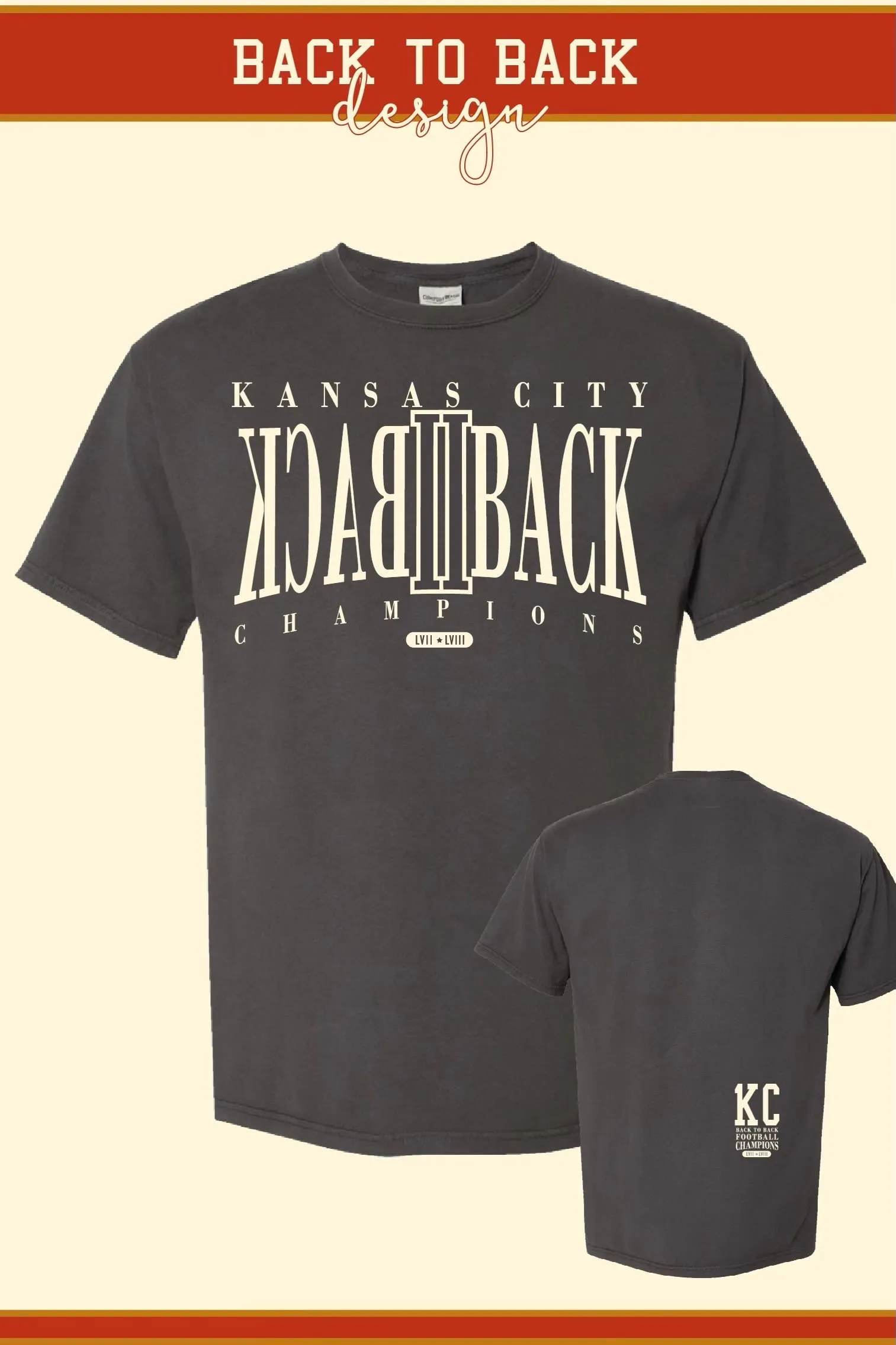 PREORDER! 1KC Back II Back Kansas City Unisex Tee : Dark Grey