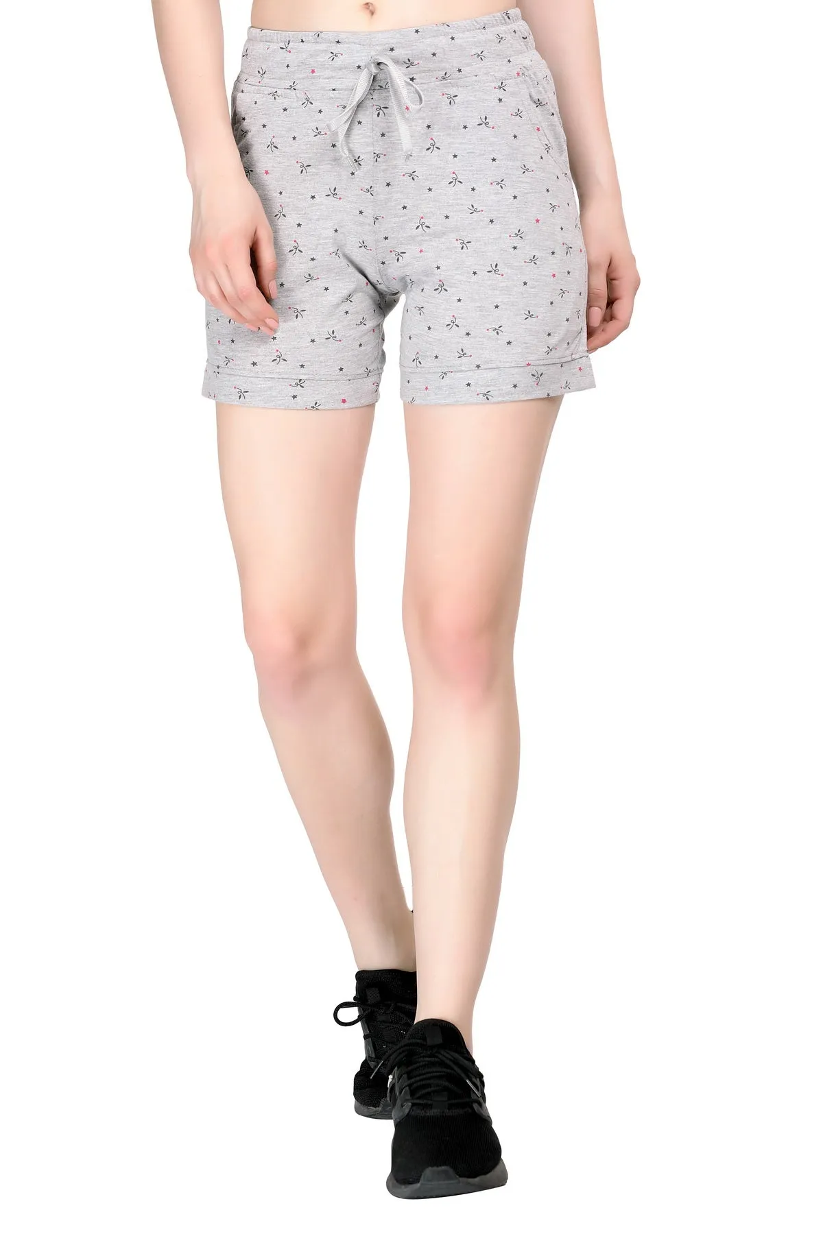 Printed Shorts For Women - Cotton Lounge Shorts - Grey