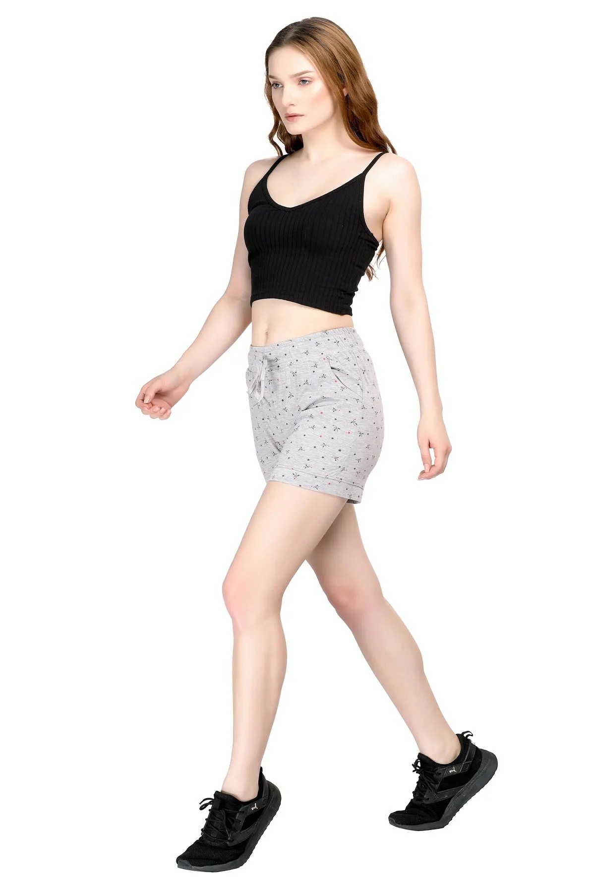 Printed Shorts For Women - Cotton Lounge Shorts - Grey