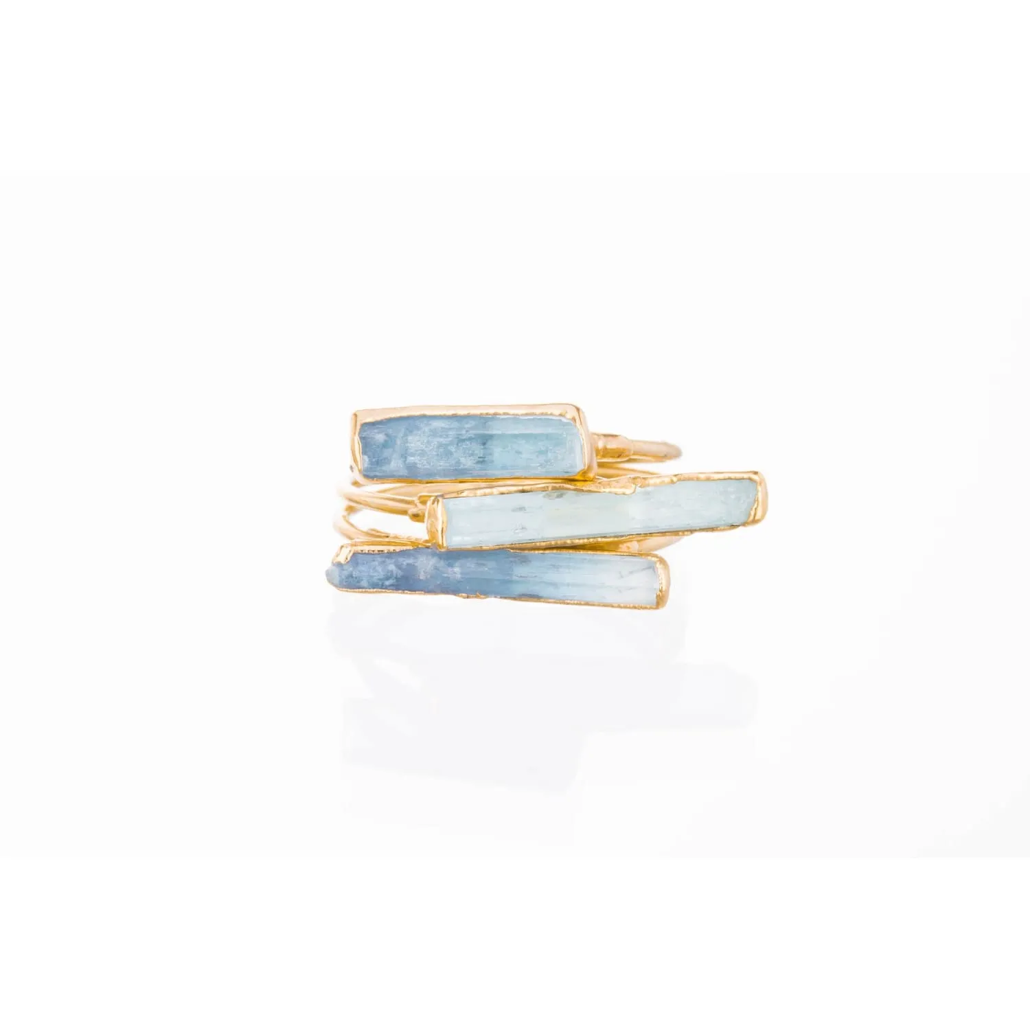 Raw Aquamarine Bar Ring in Yellow Gold