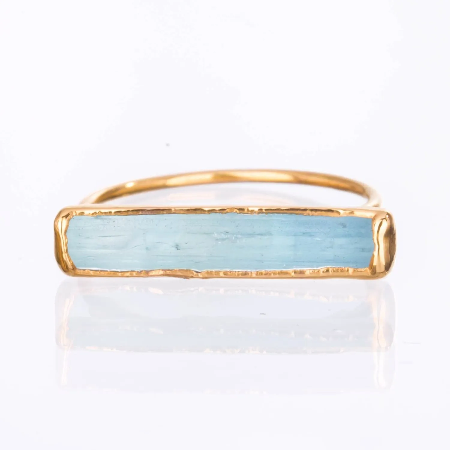 Raw Aquamarine Bar Ring in Yellow Gold