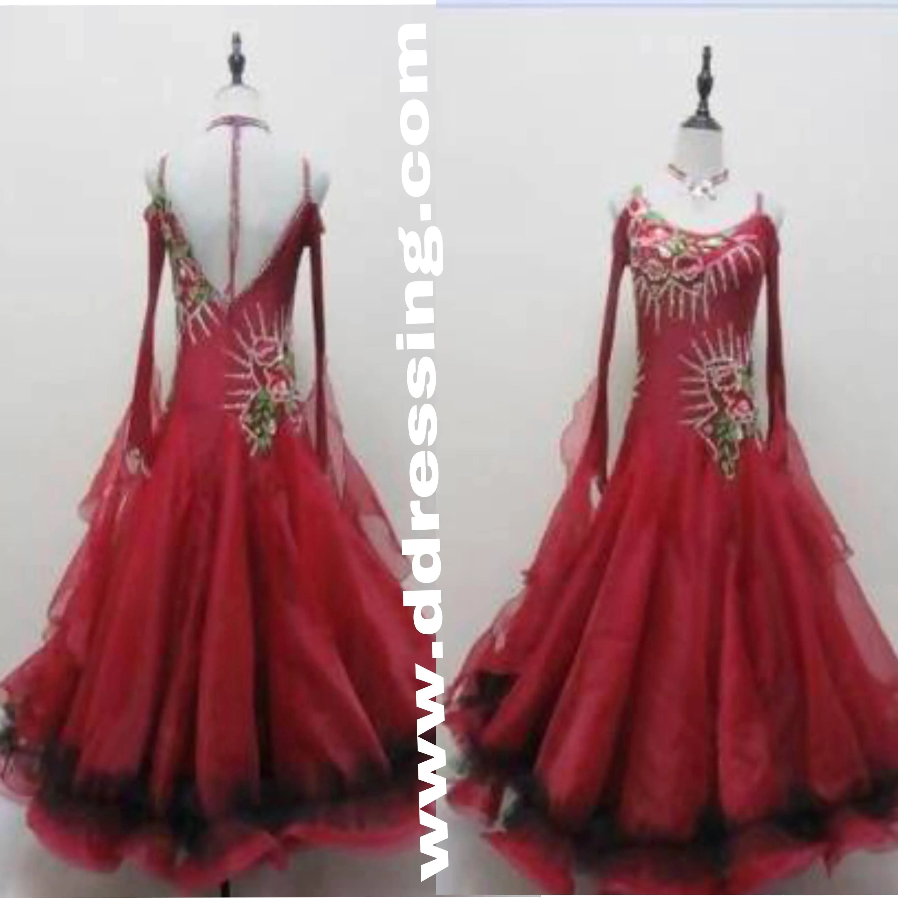 Red Ballroom Competition Dress with Flower Decoration