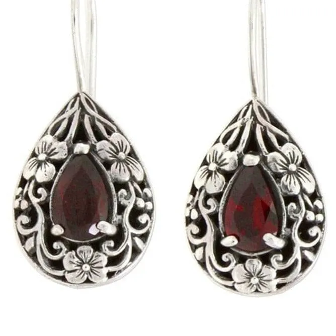 Retro Palace Royal Style Waterdrop Ruby Earrings - 925 Sterling Silver