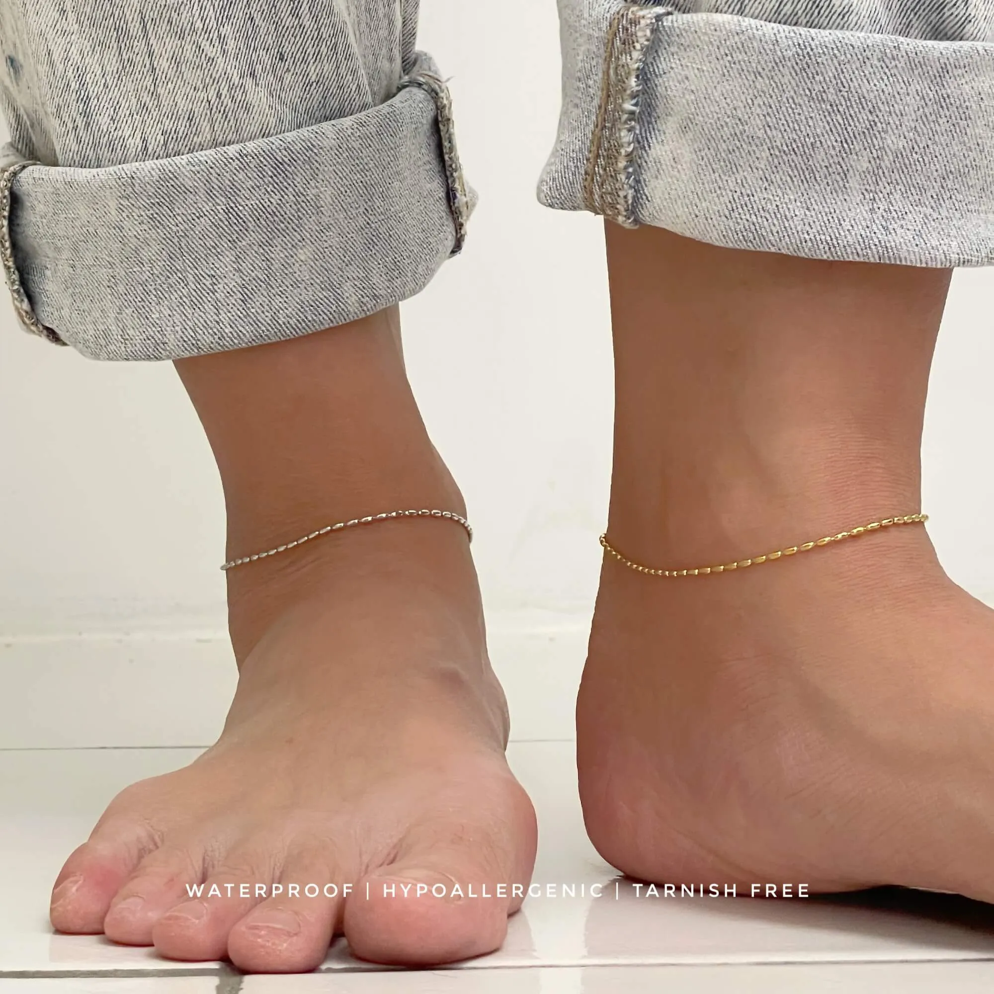 Rice Bead Oval Chain Anklet