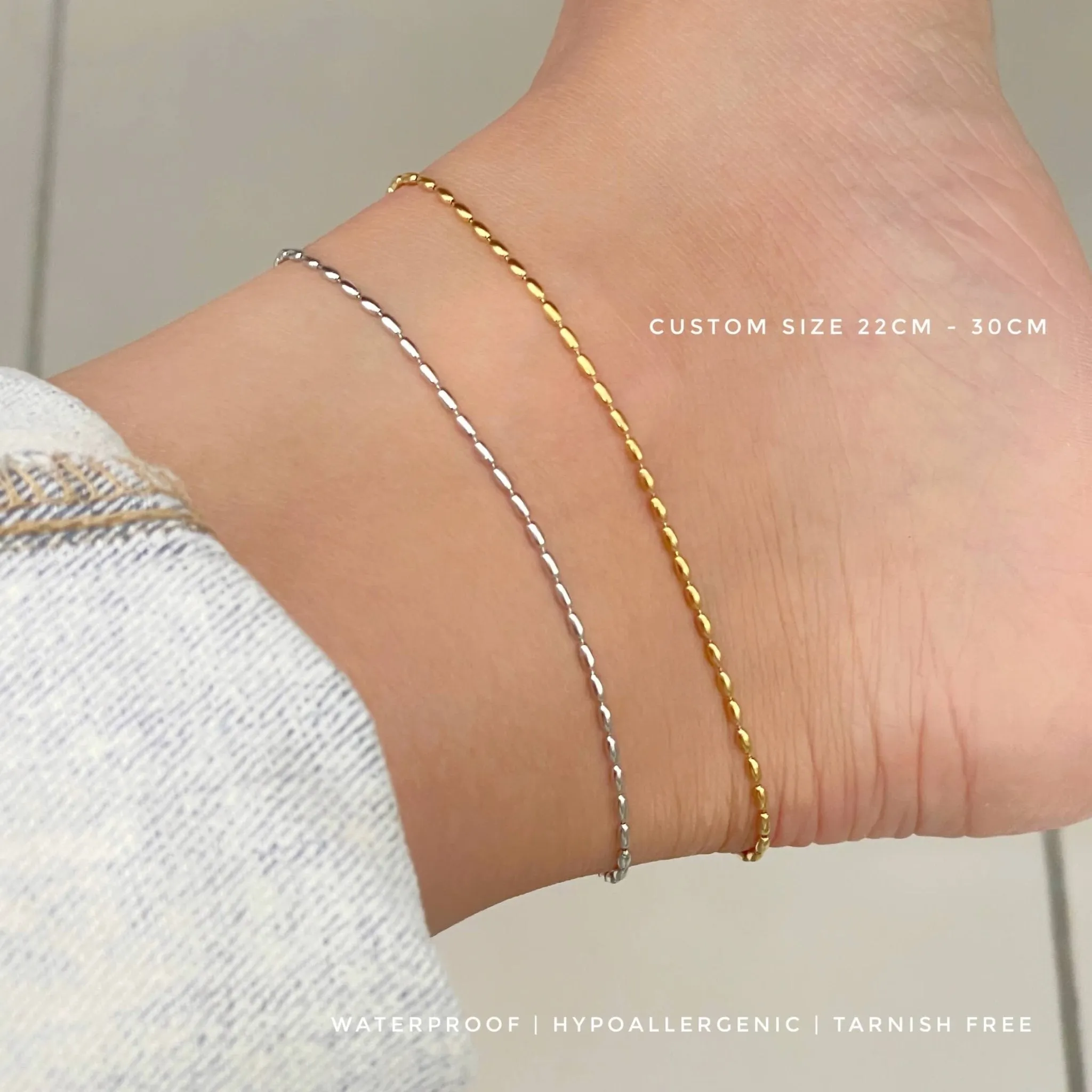 Rice Bead Oval Chain Anklet