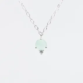 Round Faceted Blue Chalcedony & CZ Silver Necklace