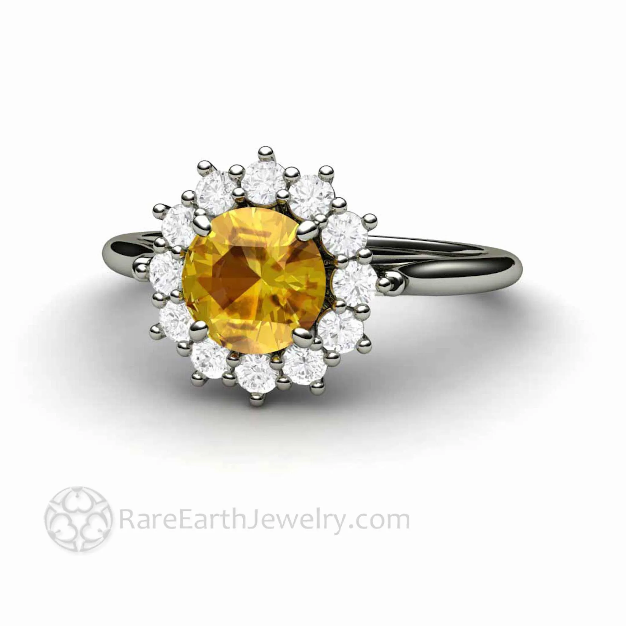 Round Yellow Sapphire Engagement Ring Vintage Style Cluster Diamond Halo